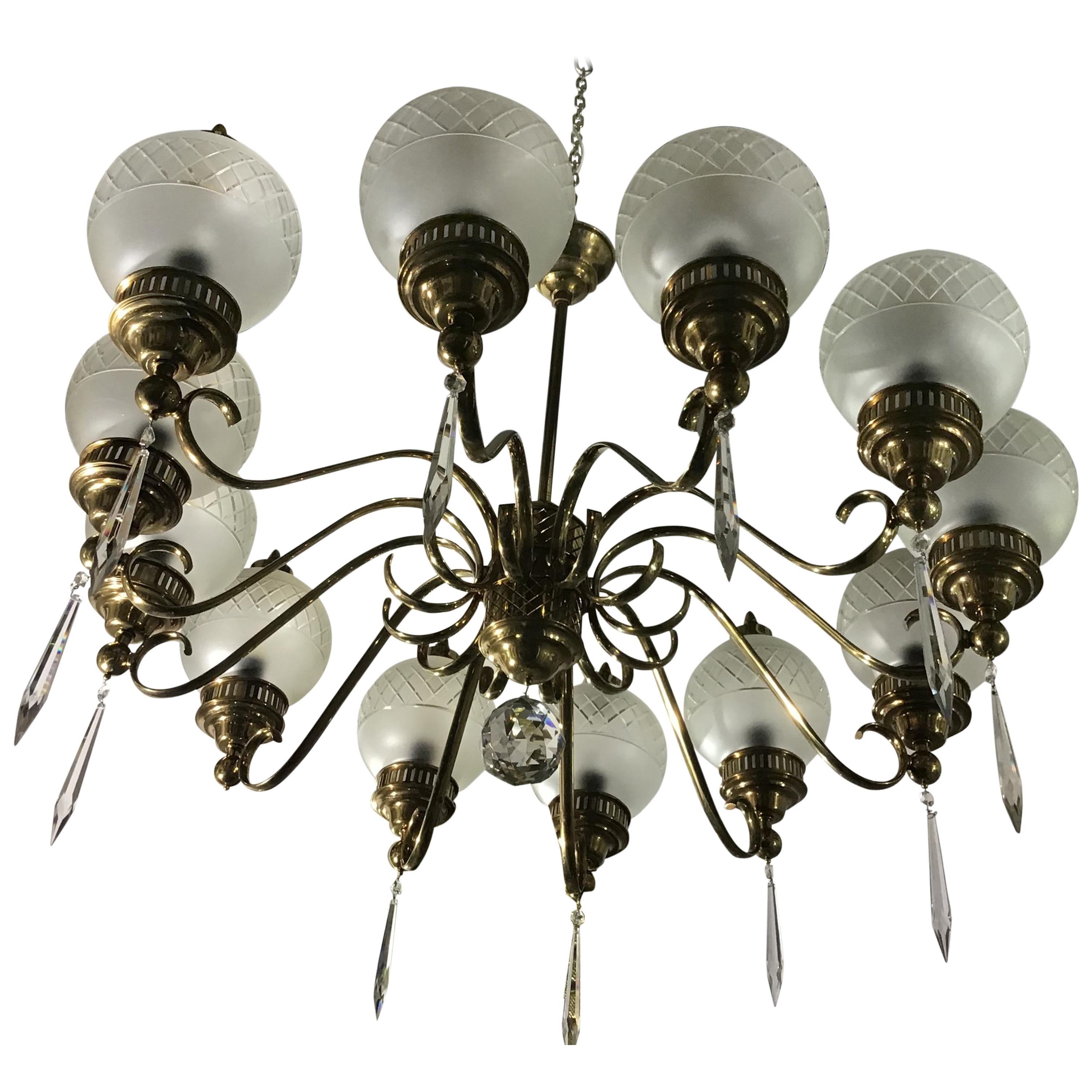 Arredoluce Chandelier Brass Crystal Twelve Lights, 1950