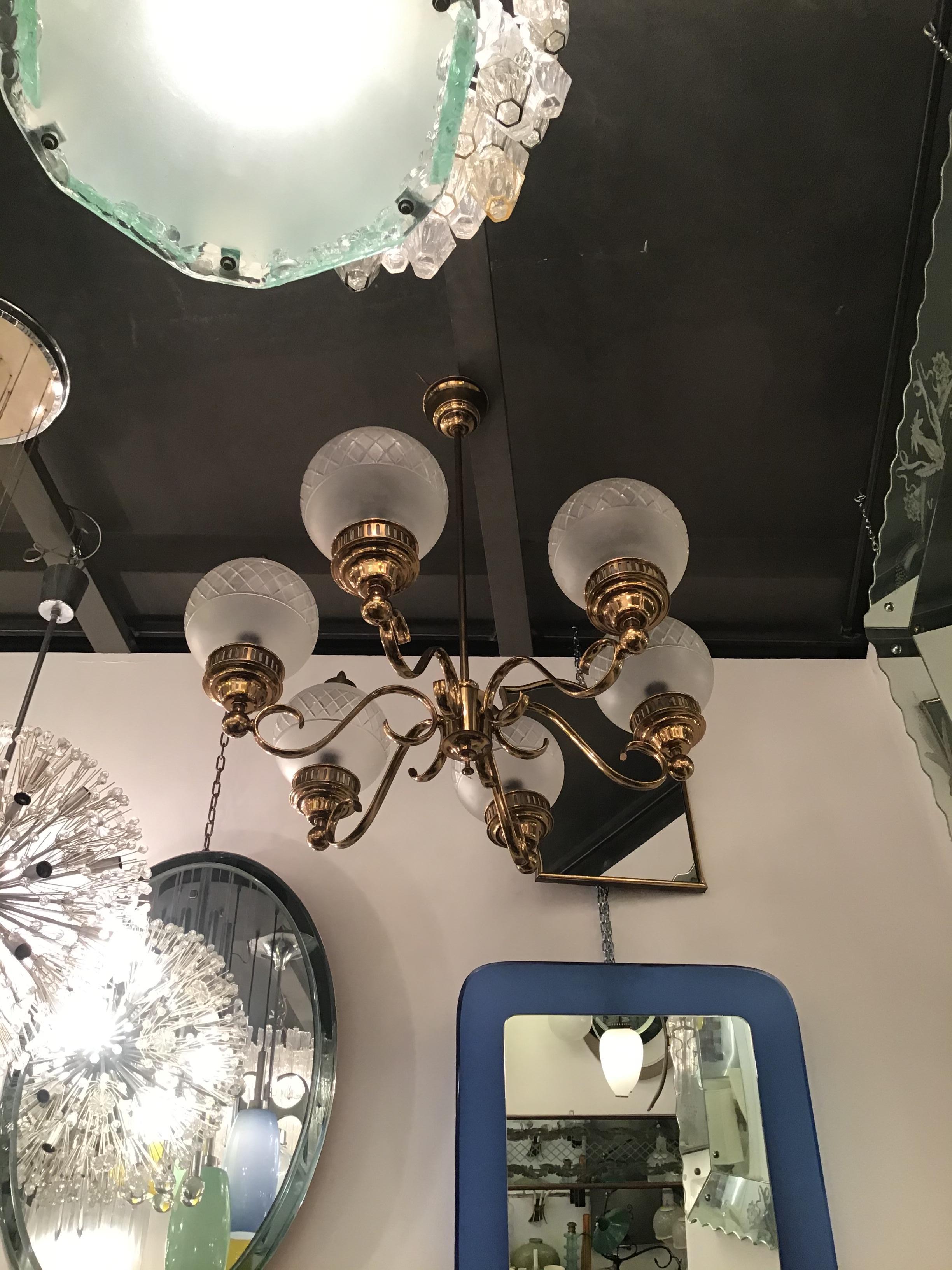 Arredoluce Chandelier Brass Glass 1950 Italy For Sale 4