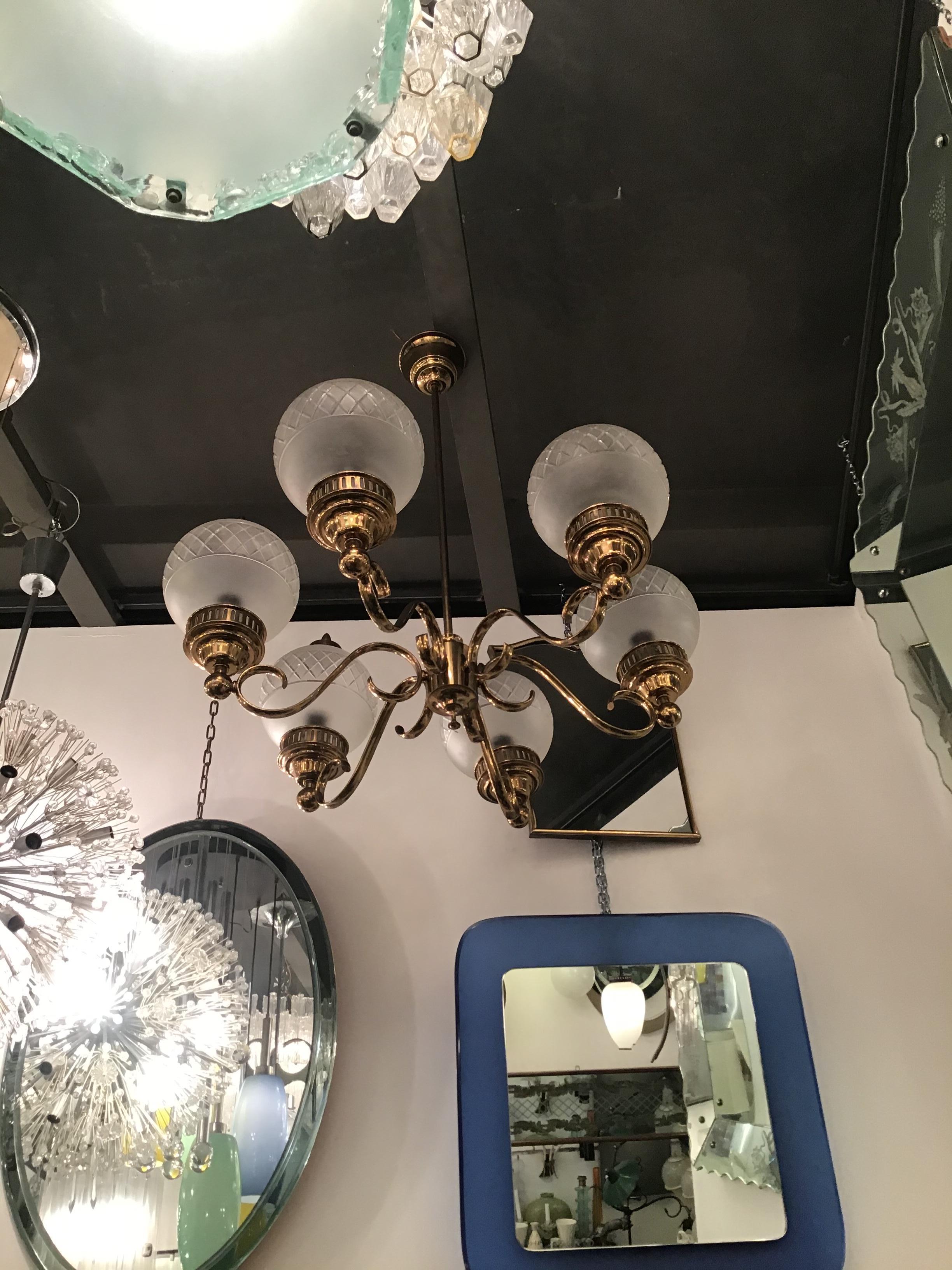 Arredoluce Chandelier Brass Glass 1950 Italy In Good Condition For Sale In Milano, IT