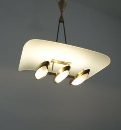 Chandelier from Frosted Glass and Brass Attributed to Stilnovo Italy, circa 1954