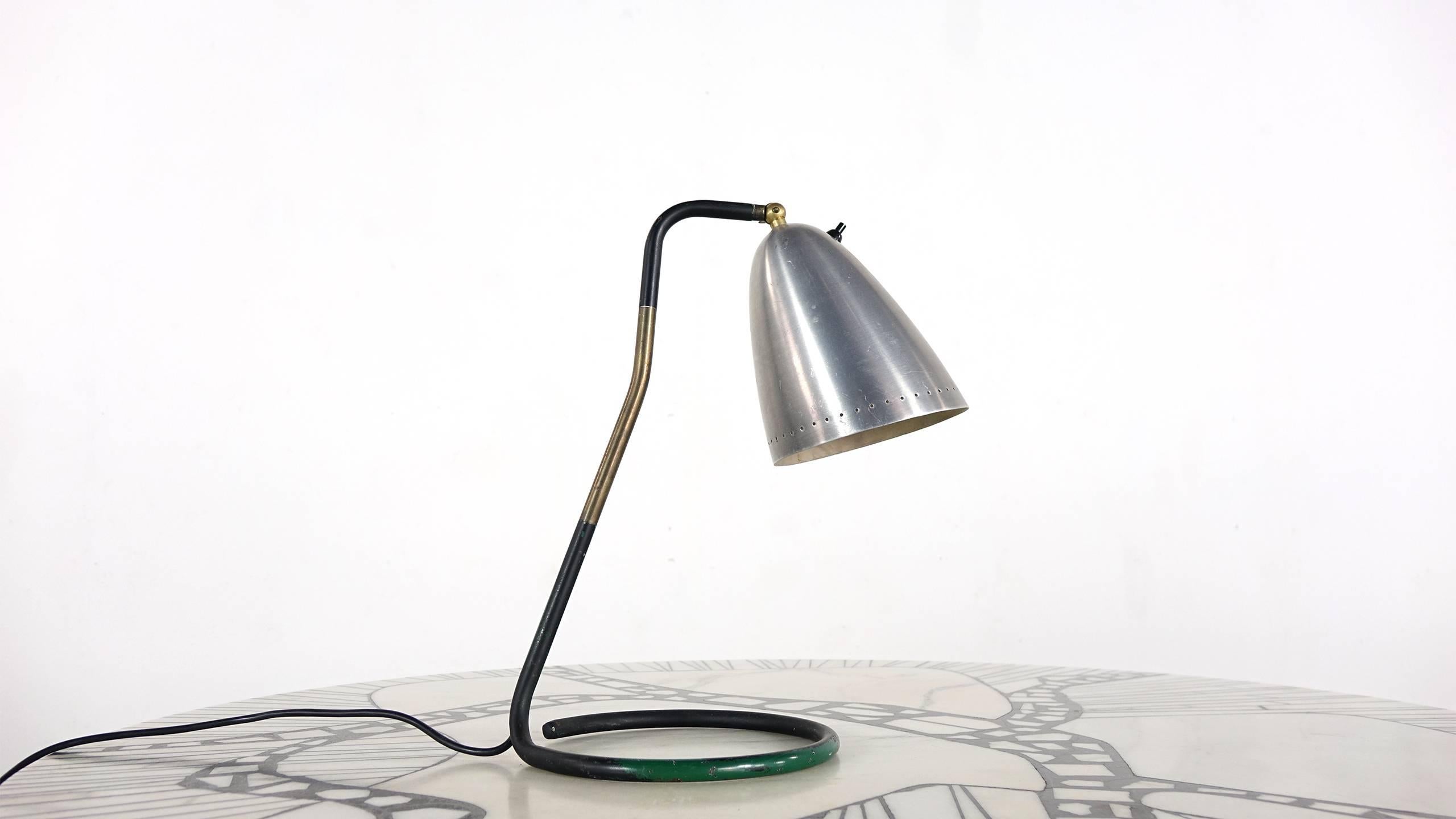 Mid-Century Modern Italian Desk Lamp Green Black Brass