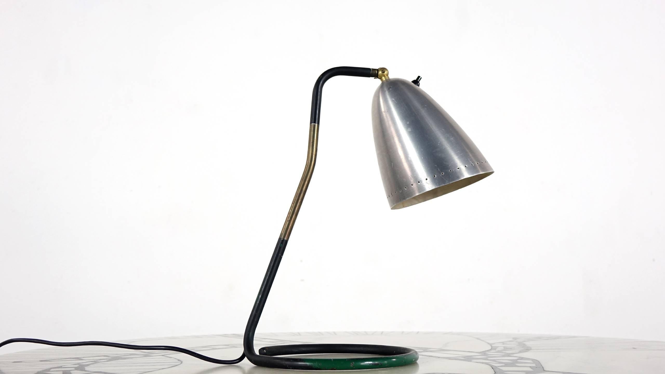 Mid-20th Century Italian Desk Lamp Green Black Brass