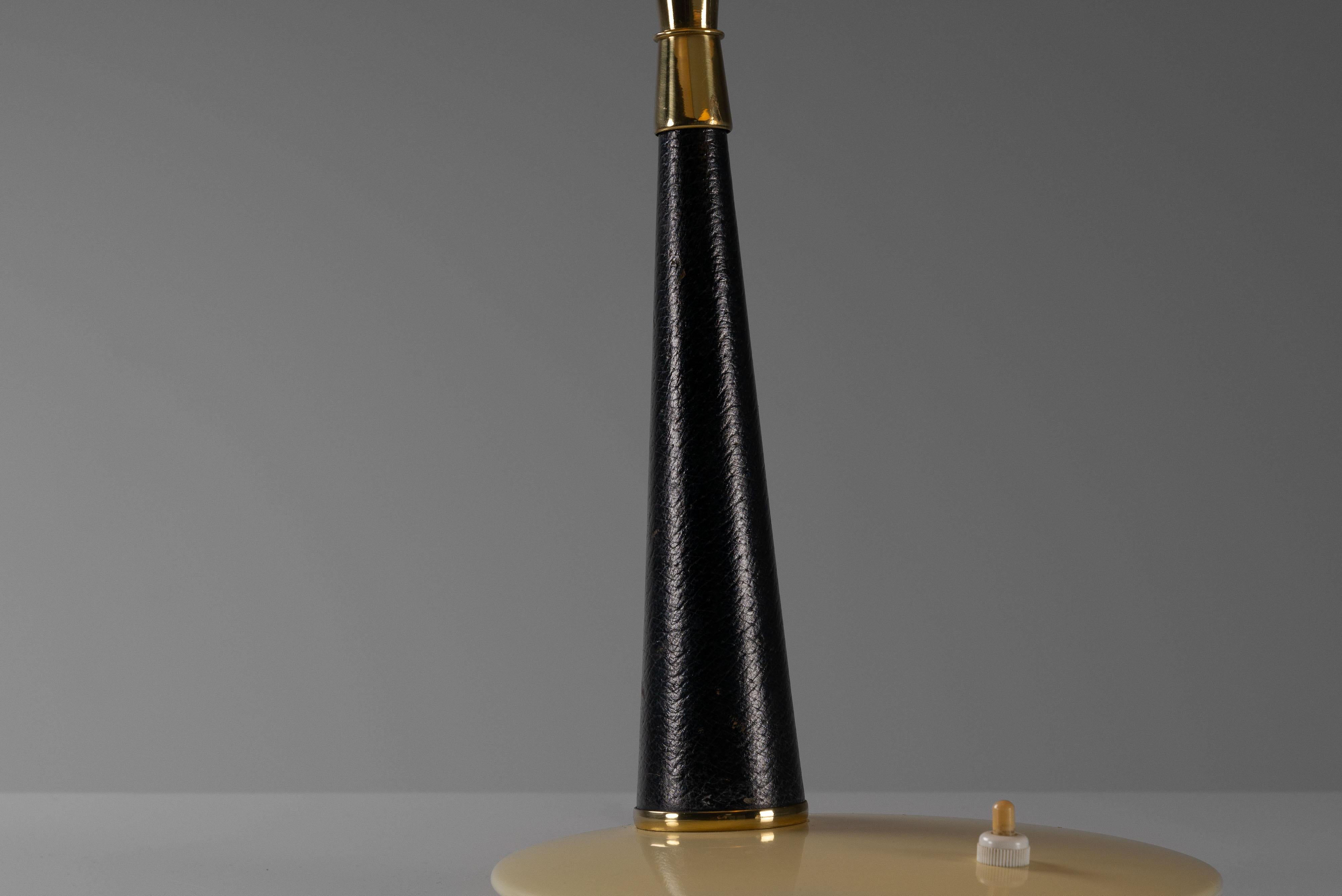 Metal Arredoluce desk lamp in brass and leather Italy 1956