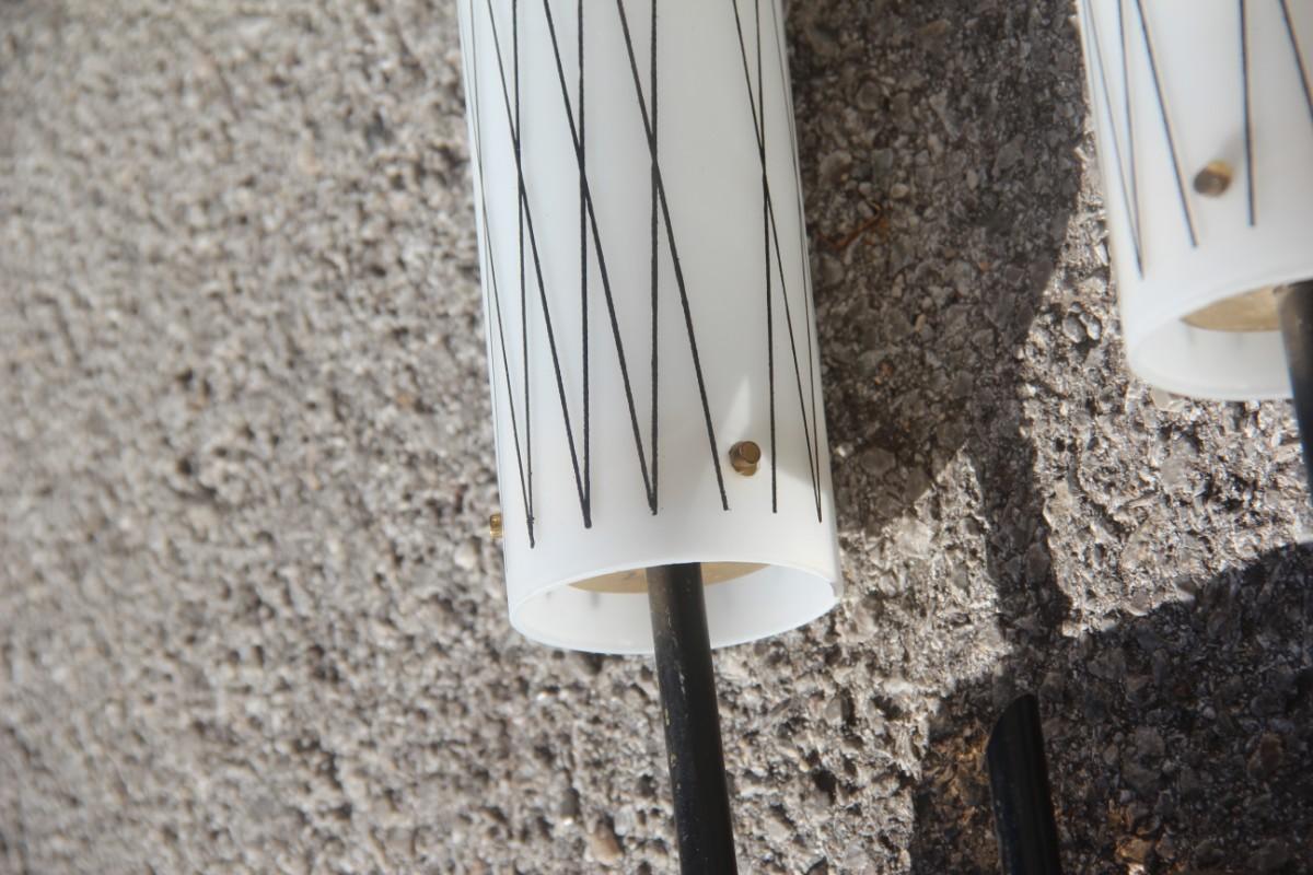 Mid-Century Modern Arredoluce Diagonal Sconce Angelo Lelli Brass Glass White Black Midcentury, 1950 For Sale