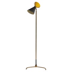 Arredoluce, Floor Lamp, Brass, Black And Yellow Lacquered Metal, Italy, 1950s