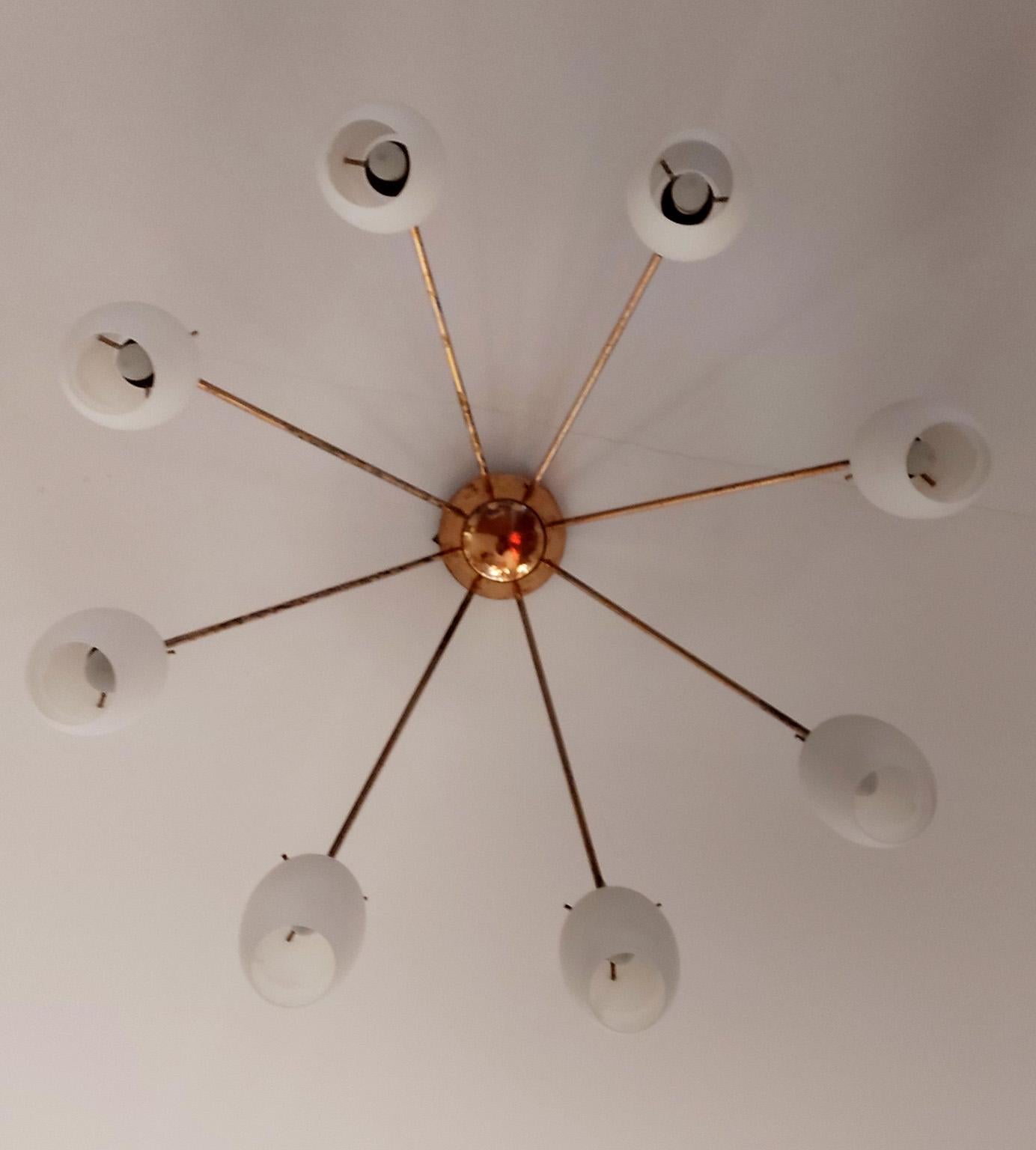 Mid-20th Century Arredoluce Midcentury Brass and Glass Large Chandelier, Milan, 1950s