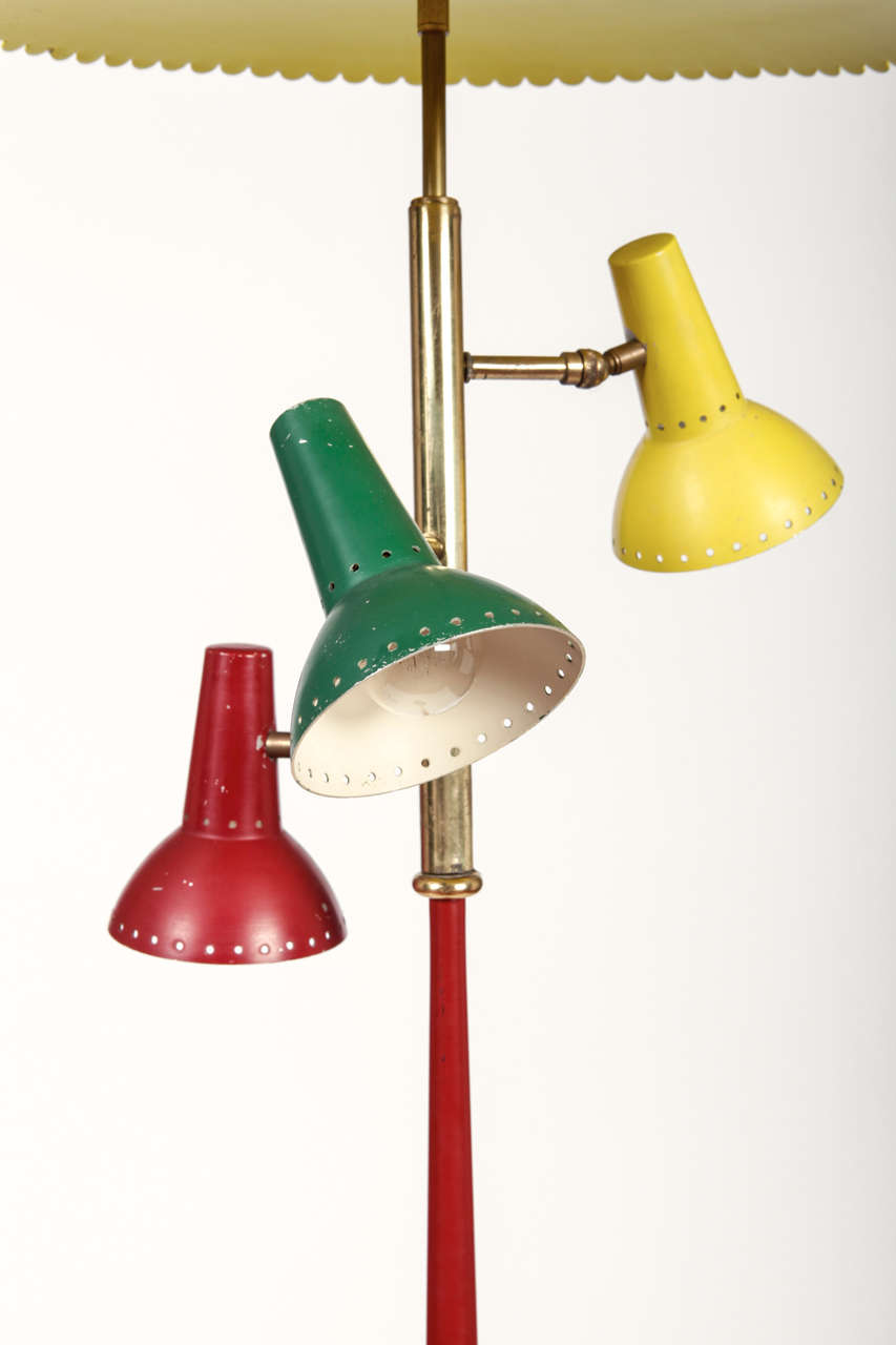 Arredoluce Midcentury Colored Metal and Brass Italian Floor Lamp, 1950s For Sale 6