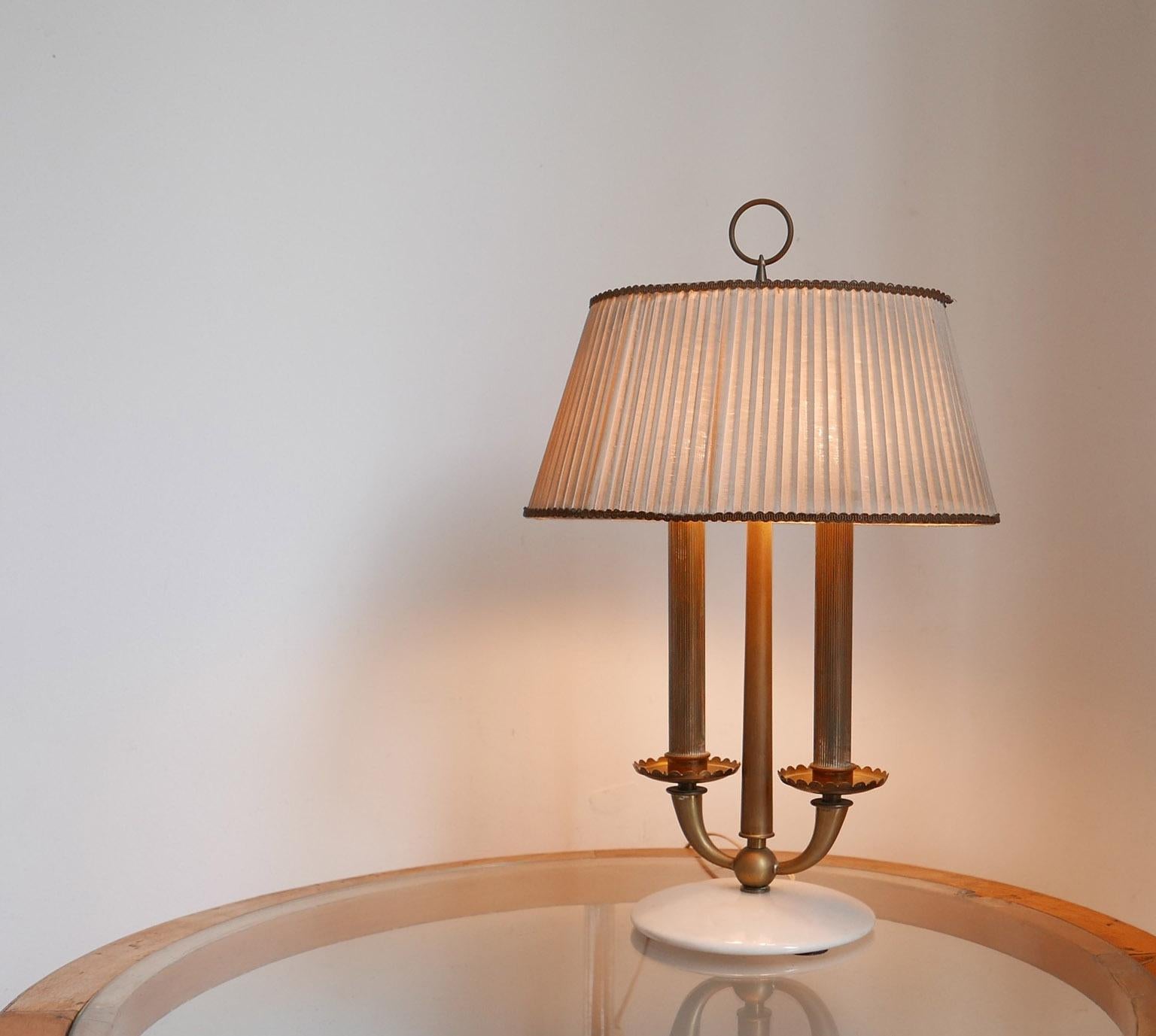 Italian Arredoluce  Midcentury Table Lamp  Marble Base and Silk Lampshade, Milano, 1940s