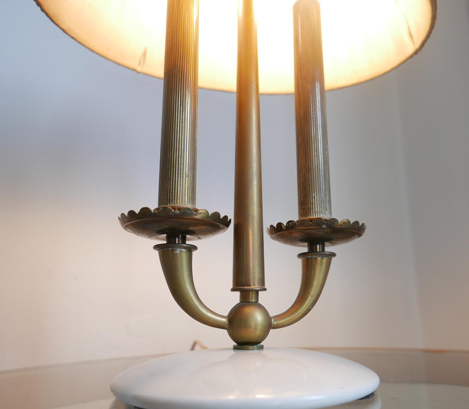 Arredoluce  Midcentury Table Lamp  Marble Base and Silk Lampshade, Milano, 1940s 1