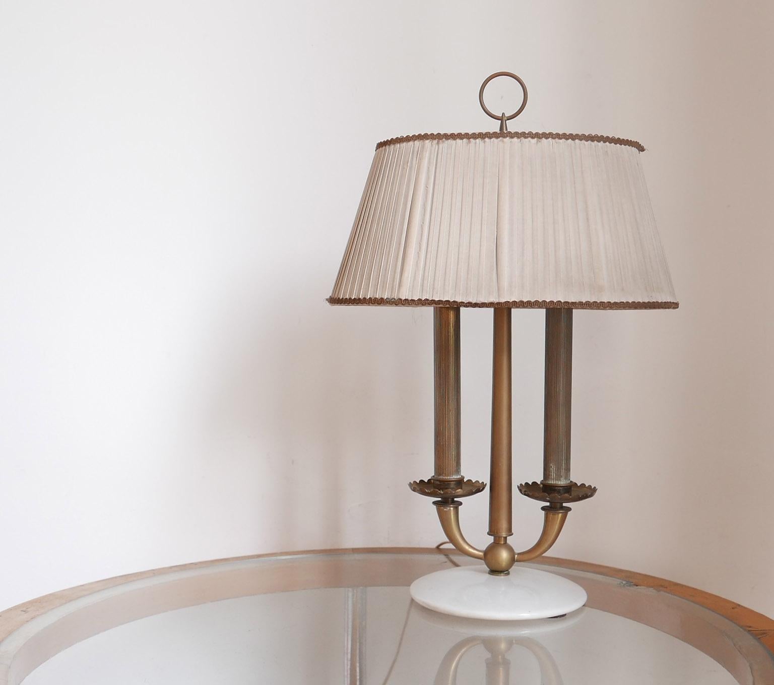 Arredoluce  Midcentury Table Lamp  Marble Base and Silk Lampshade, Milano, 1940s 2