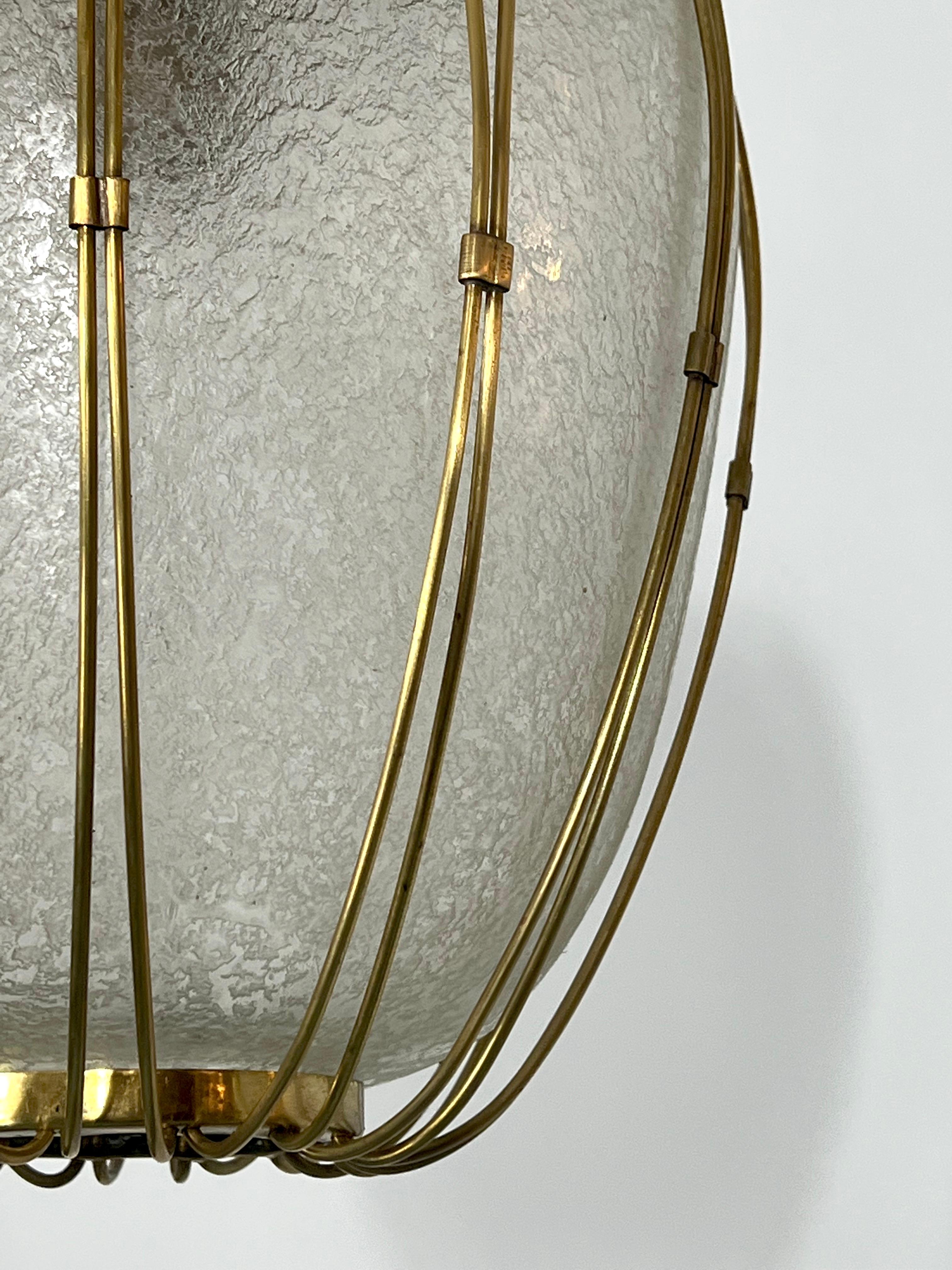 Arredoluce Monza, Brass and Etched Glass Chandelier from 50s 7