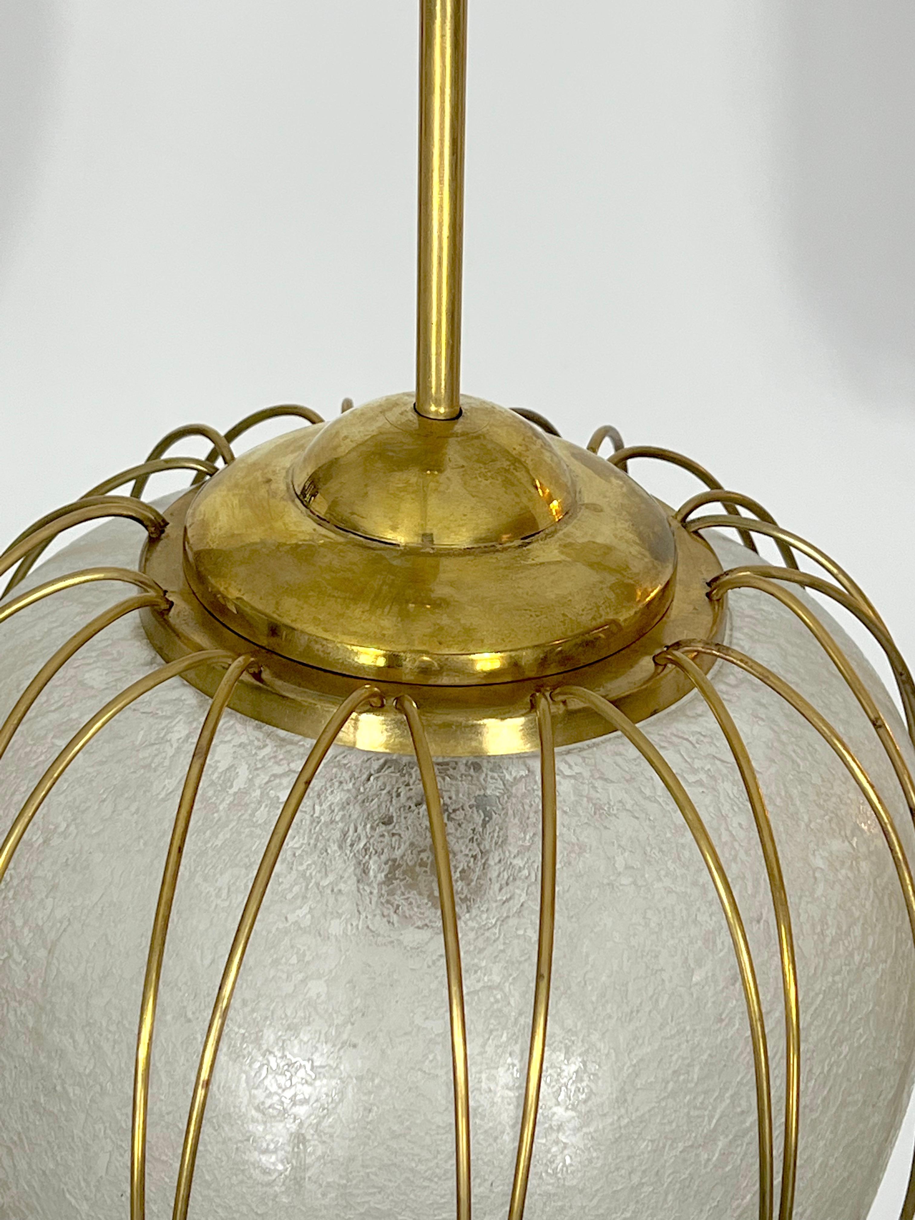 Arredoluce Monza, Brass and Etched Glass Chandelier from 50s 2