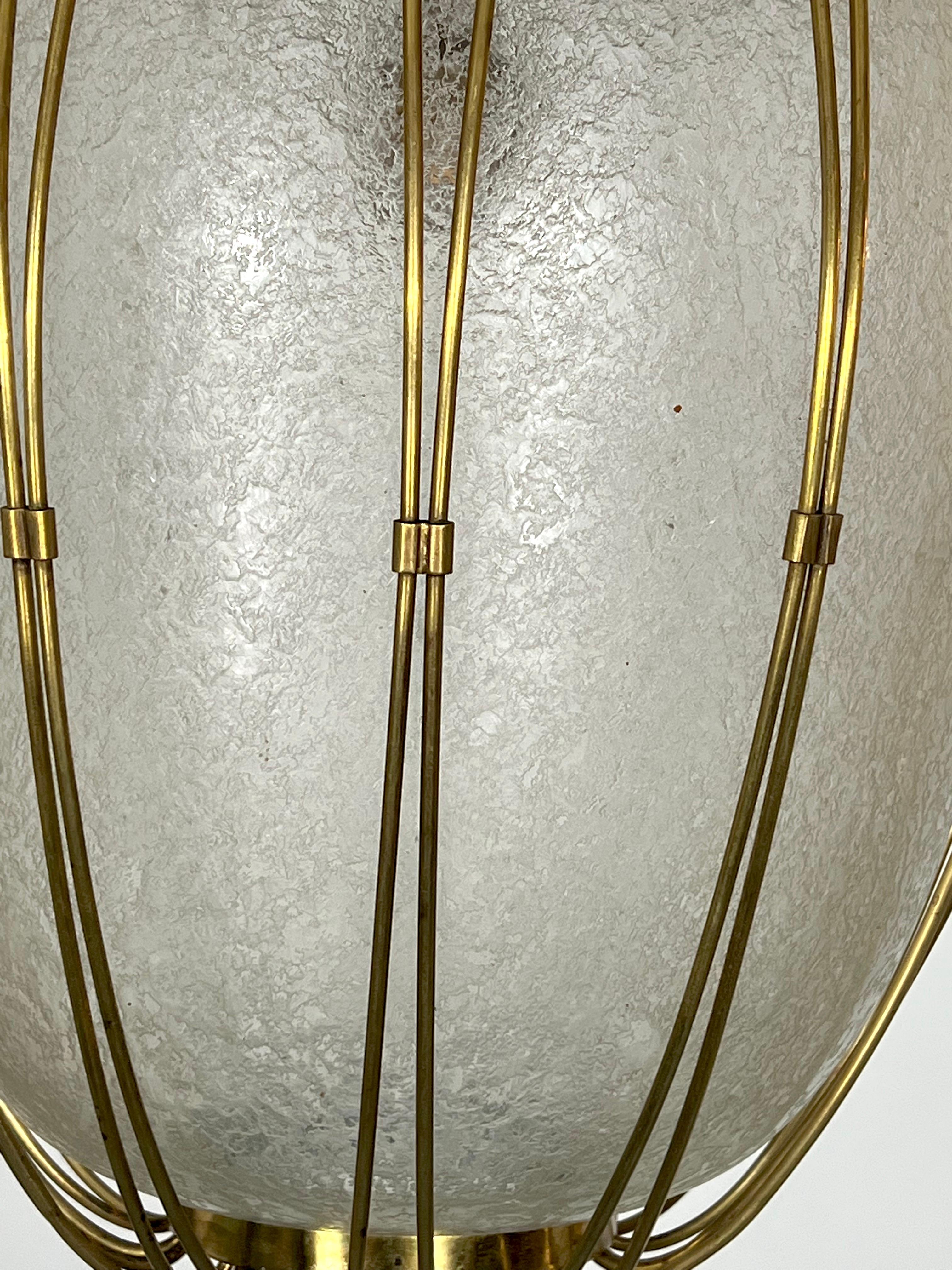 Arredoluce Monza, Brass and Etched Glass Chandelier from 50s 3
