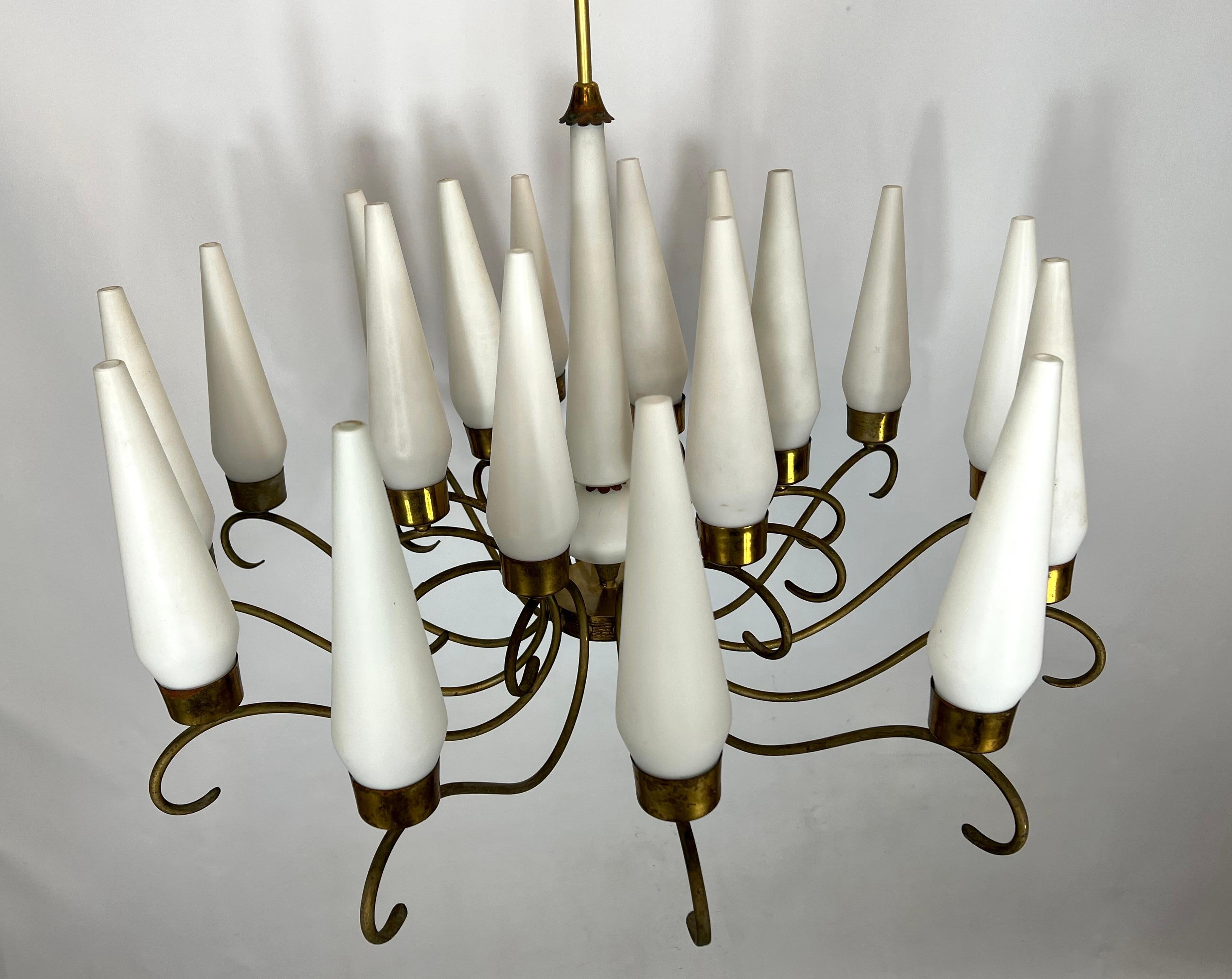 Arredoluce Monza, Large Mid-Century 18 Lights Chandelier from 50s For Sale 6