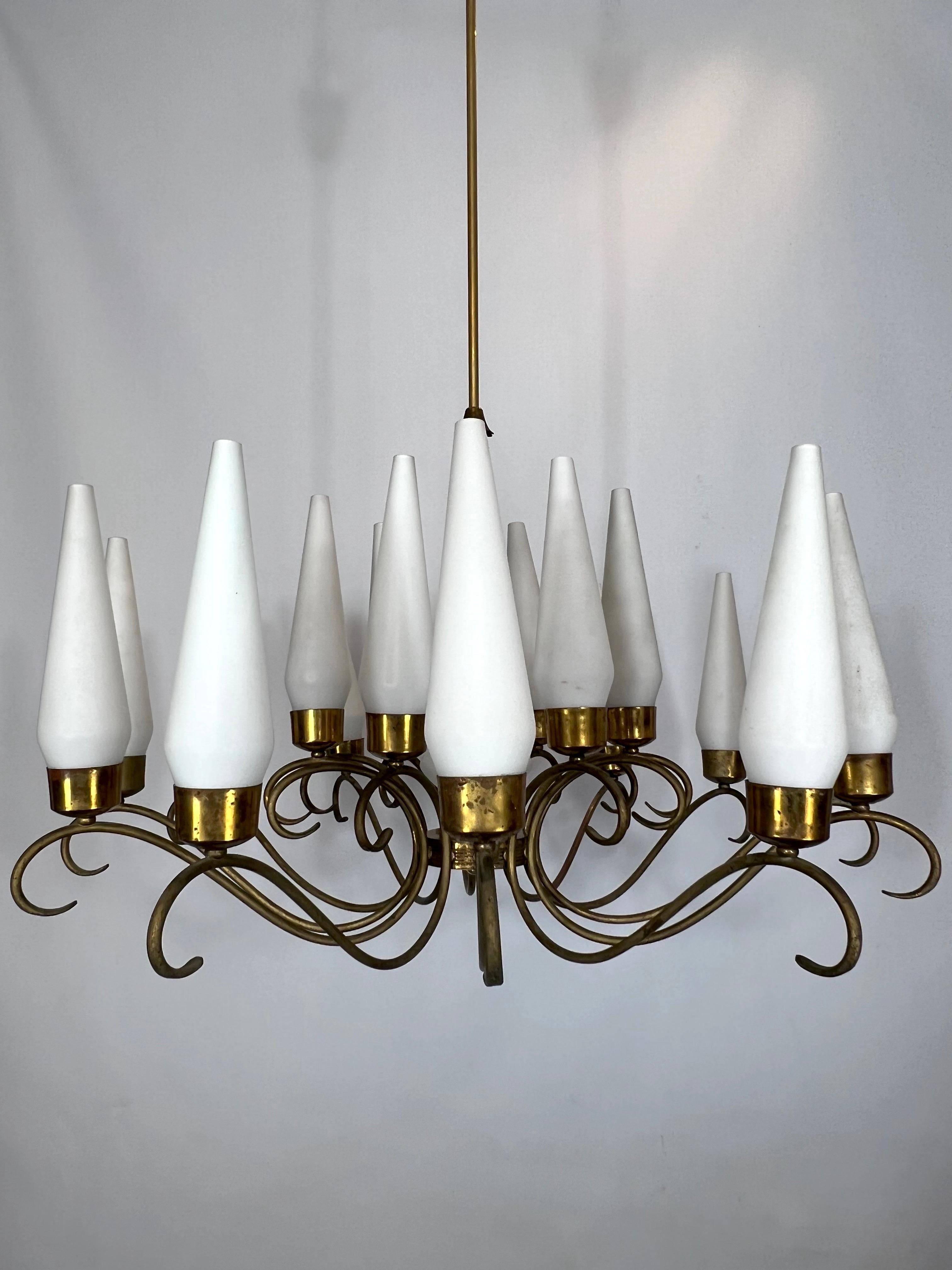 Arredoluce Monza, Large Mid-Century 18 Lights Chandelier from 50s For Sale 7