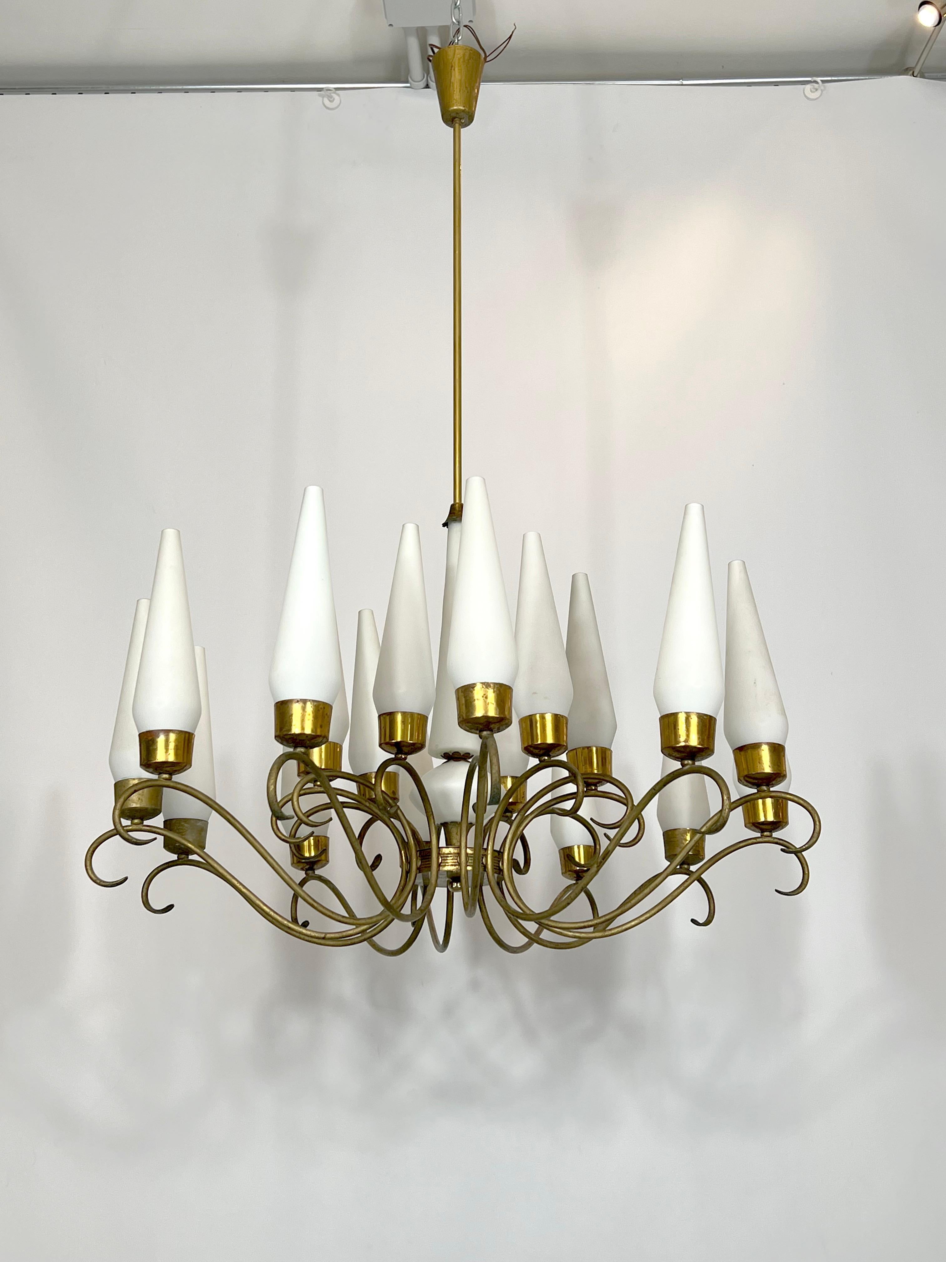 Mid-Century Modern Arredoluce Monza, Large Mid-Century 18 Lights Chandelier from 50s For Sale