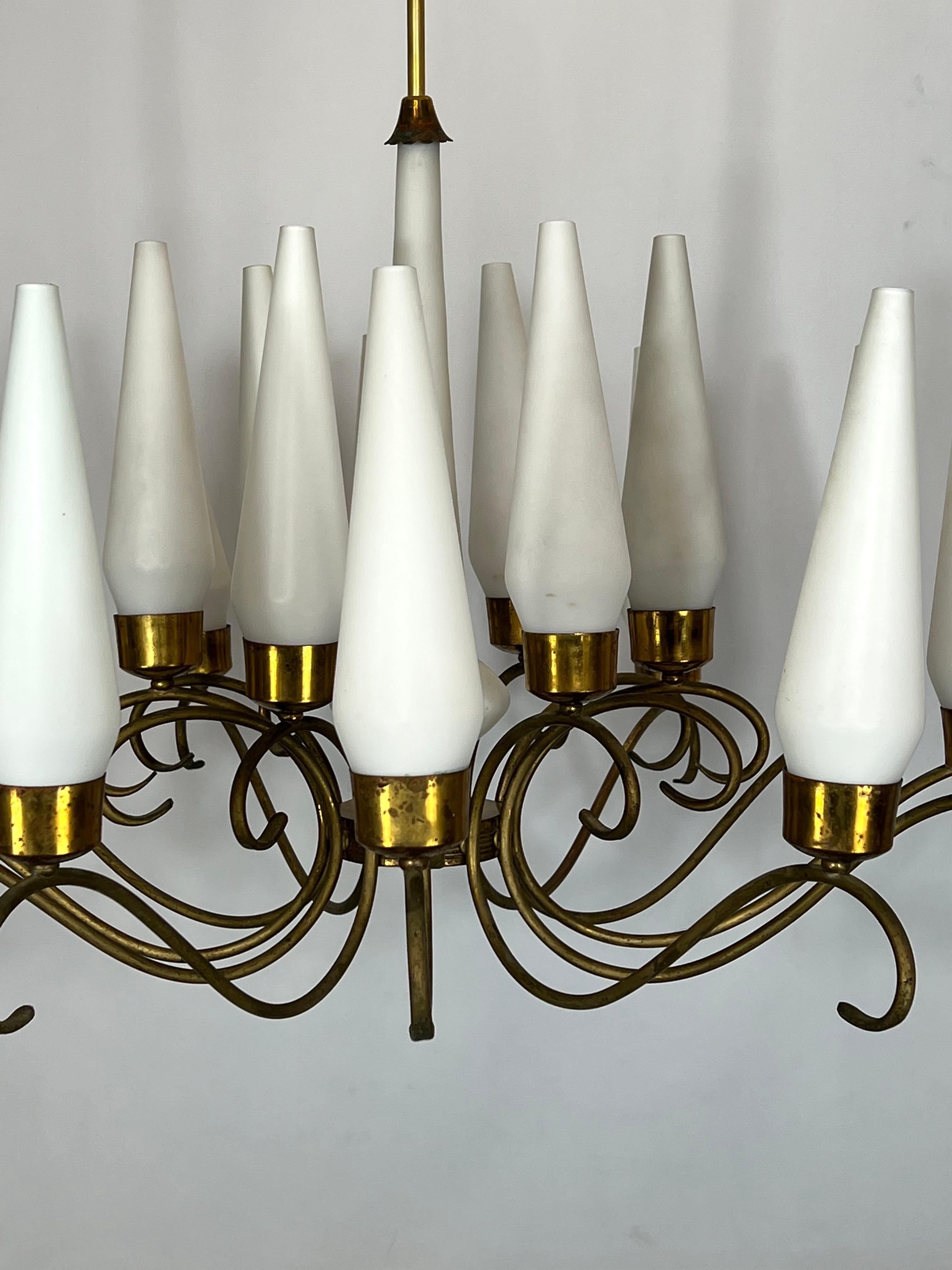 20th Century Arredoluce Monza, Large Mid-Century 18 Lights Chandelier from 50s For Sale