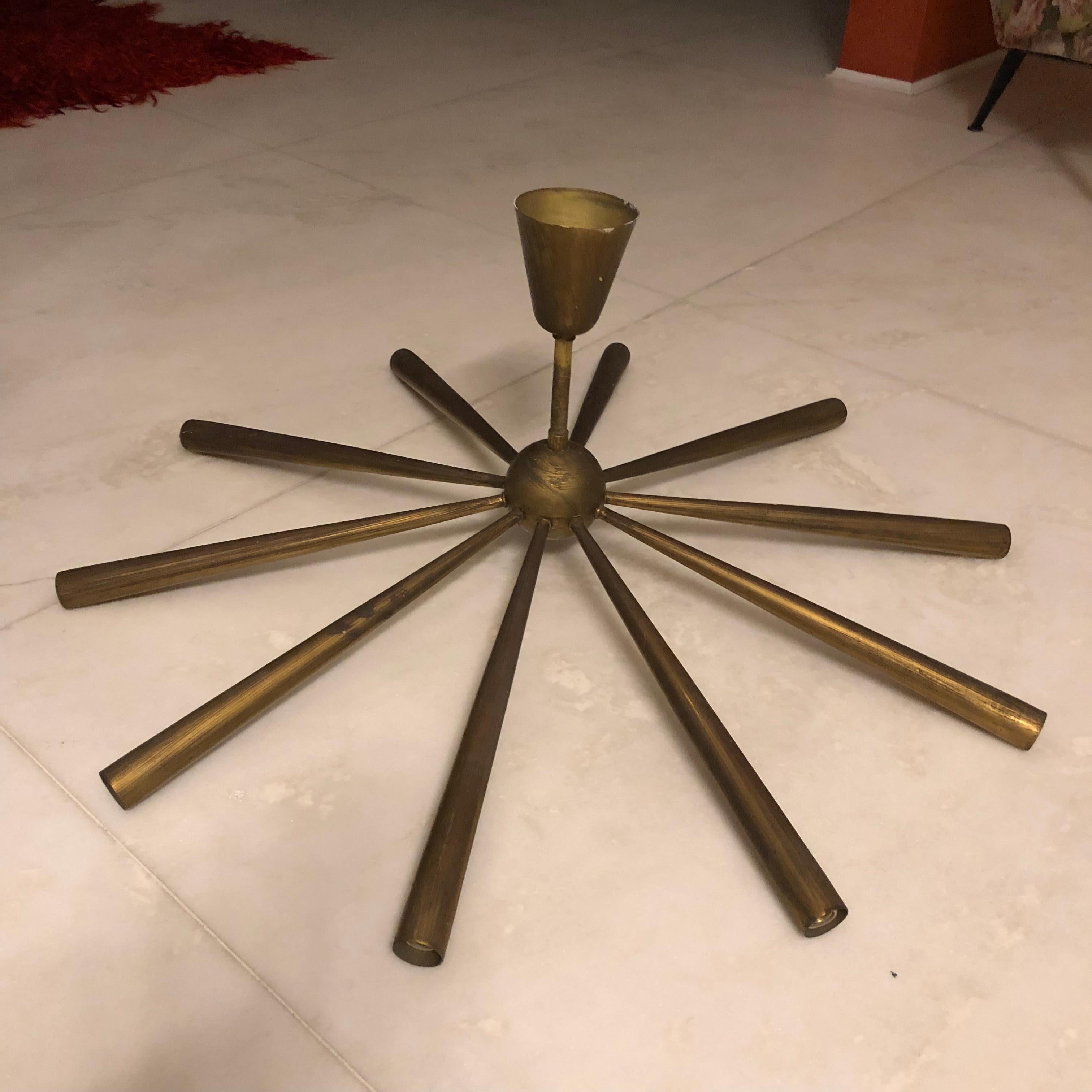 Italian Arredoluce Monza Large Midcentury Brass Sputnik Chandelier, 1950s For Sale