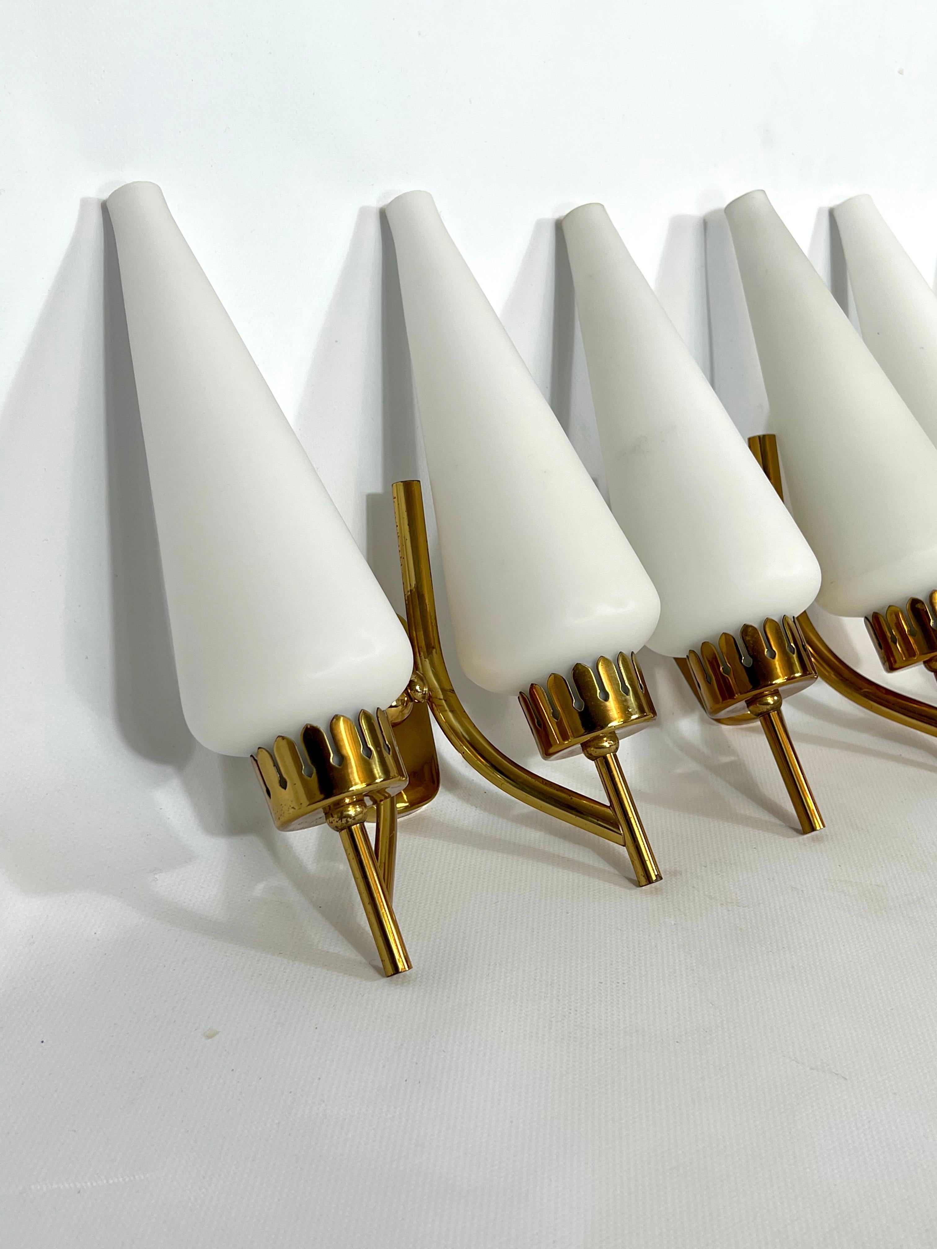 20th Century Arredoluce Monza Style, Mid-Century Italian Set of Five Sconces from 50s For Sale