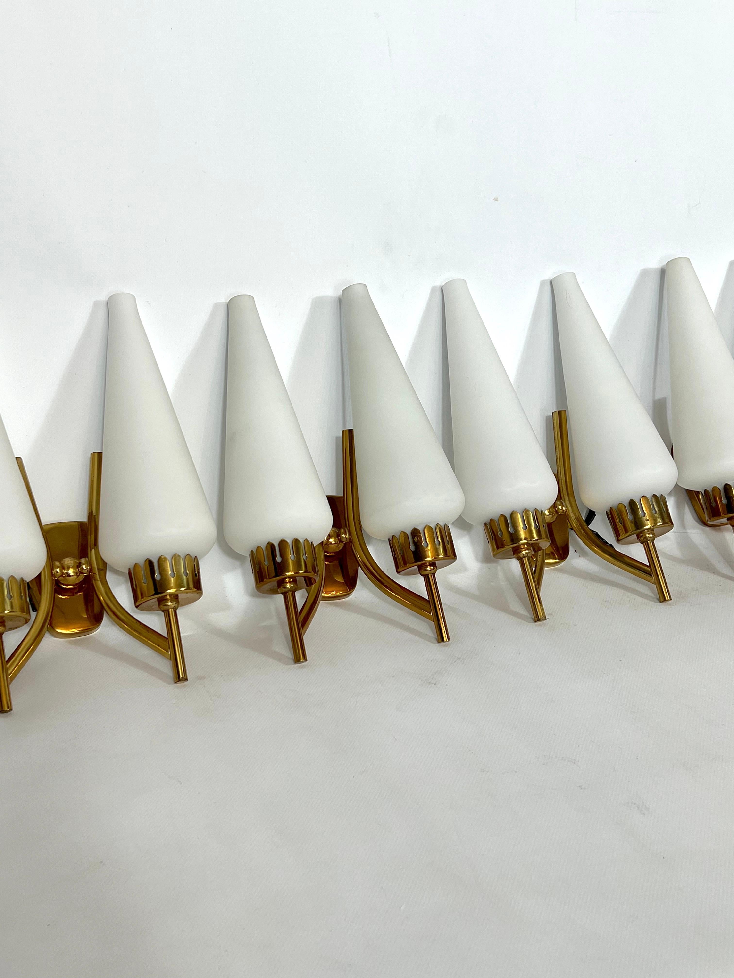 Brass Arredoluce Monza Style, Mid-Century Italian Set of Five Sconces from 50s For Sale
