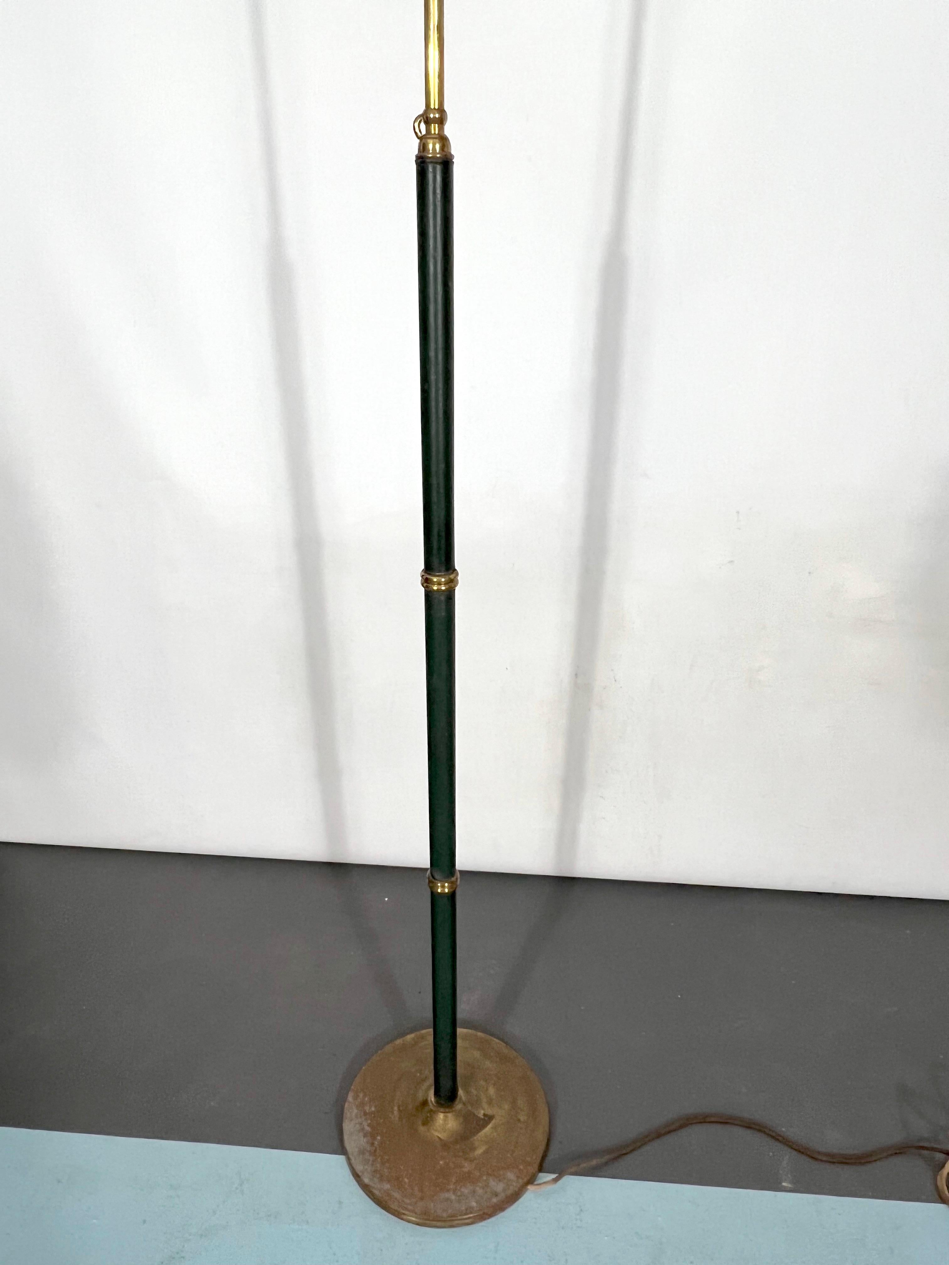 20th Century Arredoluce Monza, Vintage Brass and Leather Floor Lamp, 40s For Sale
