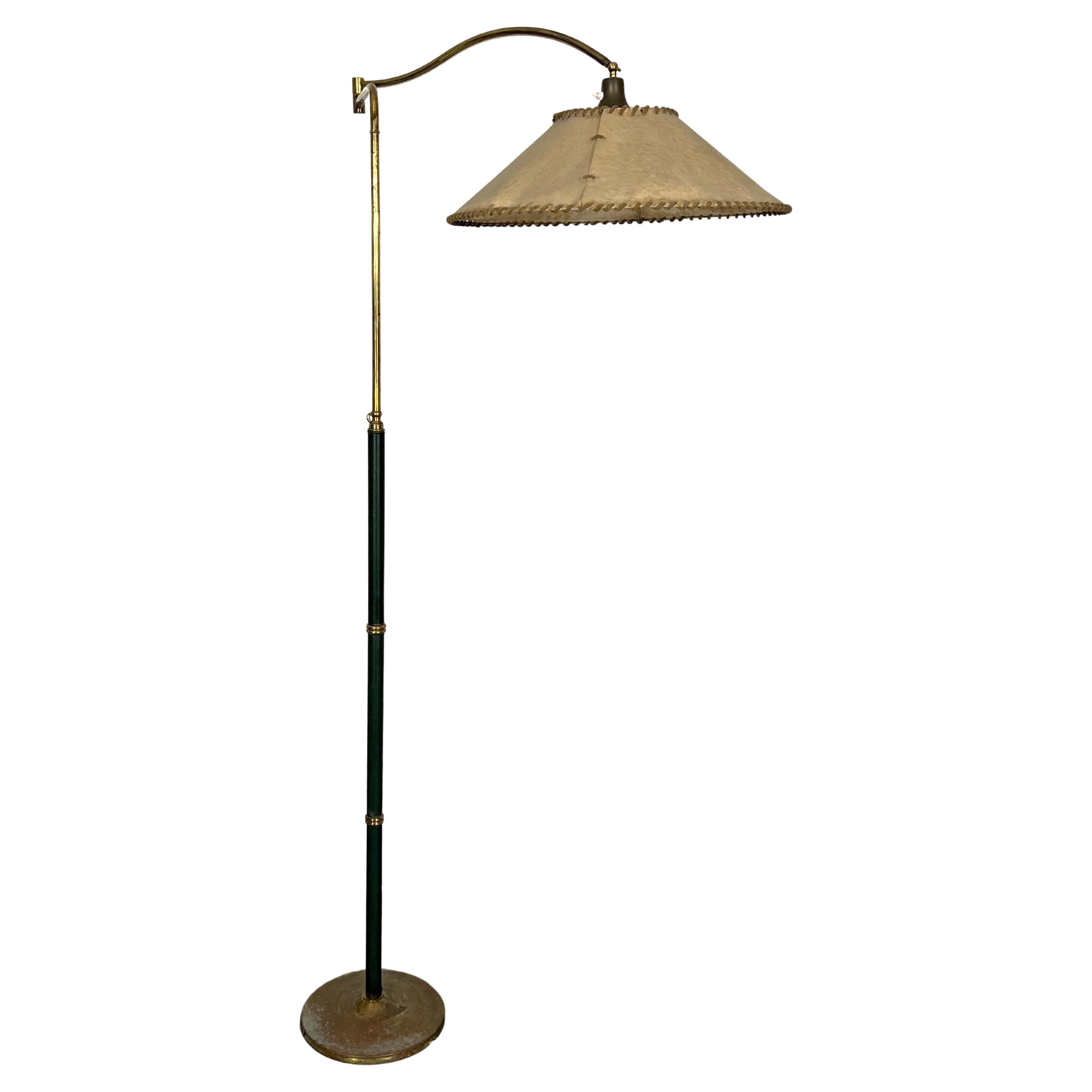 Arredoluce Monza, Vintage Brass and Leather Floor Lamp, 40s For Sale