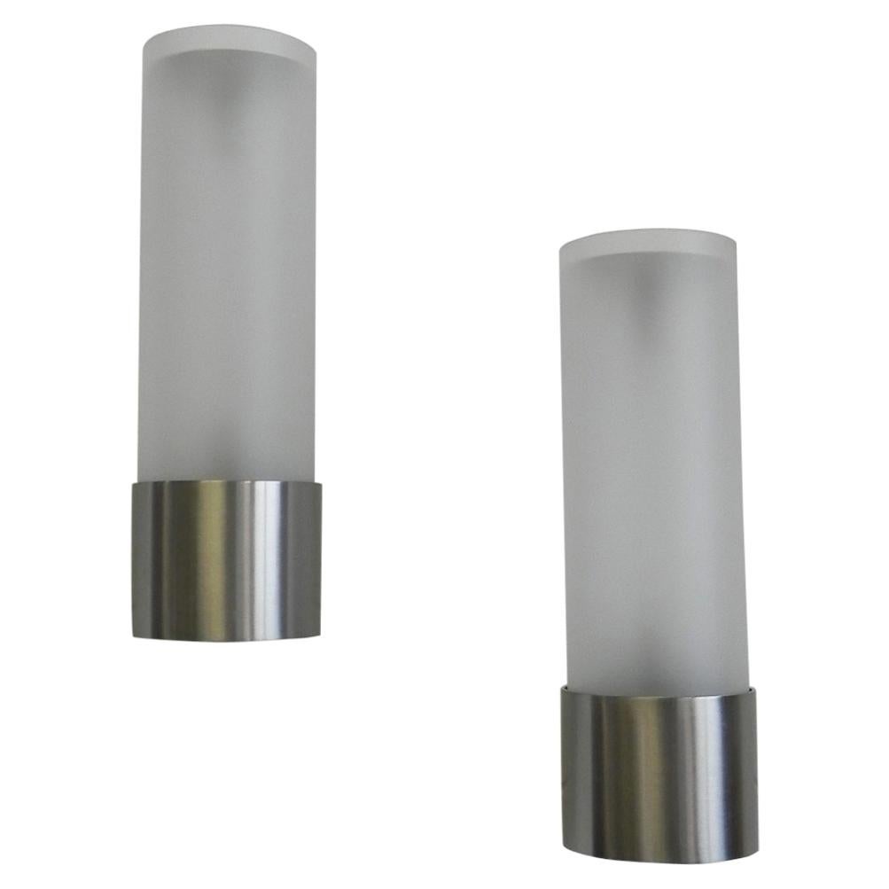 Arredoluce Pair of Large Wall Lights Nickel Plated Steel, Opaque Glass For Sale