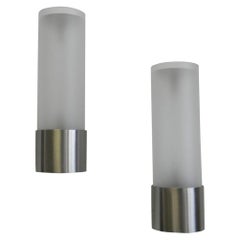 Arredoluce Pair of Large Wall Lights Nickel Plated Steel, Opaque Glass