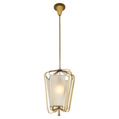 Arredoluce Rare Ivory Lacquer Brass Lantern Pendant Ceiling Light 1950s