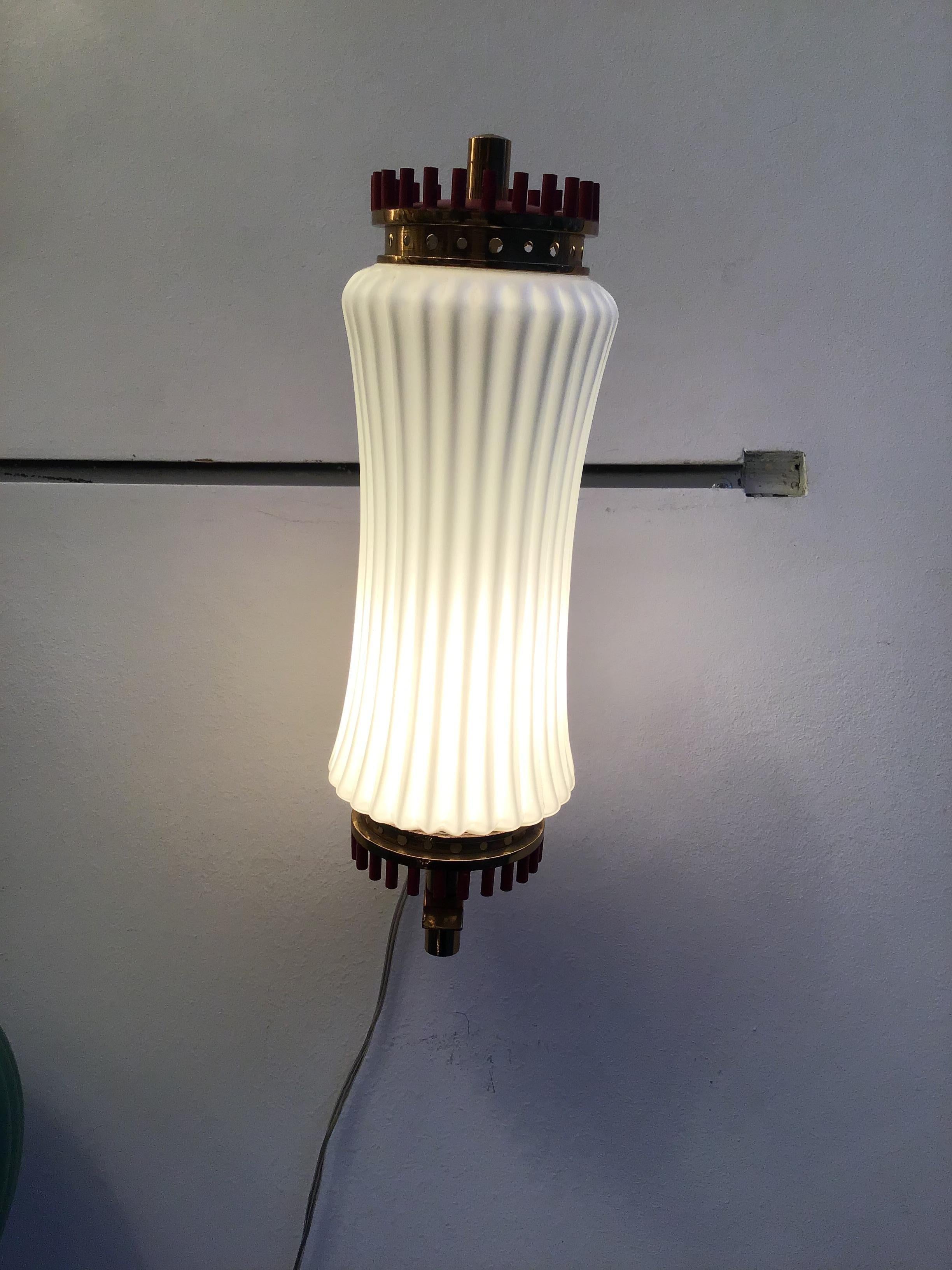 Arredoluce Sconce Brass Opaline Glass, 1950, Italy For Sale 4