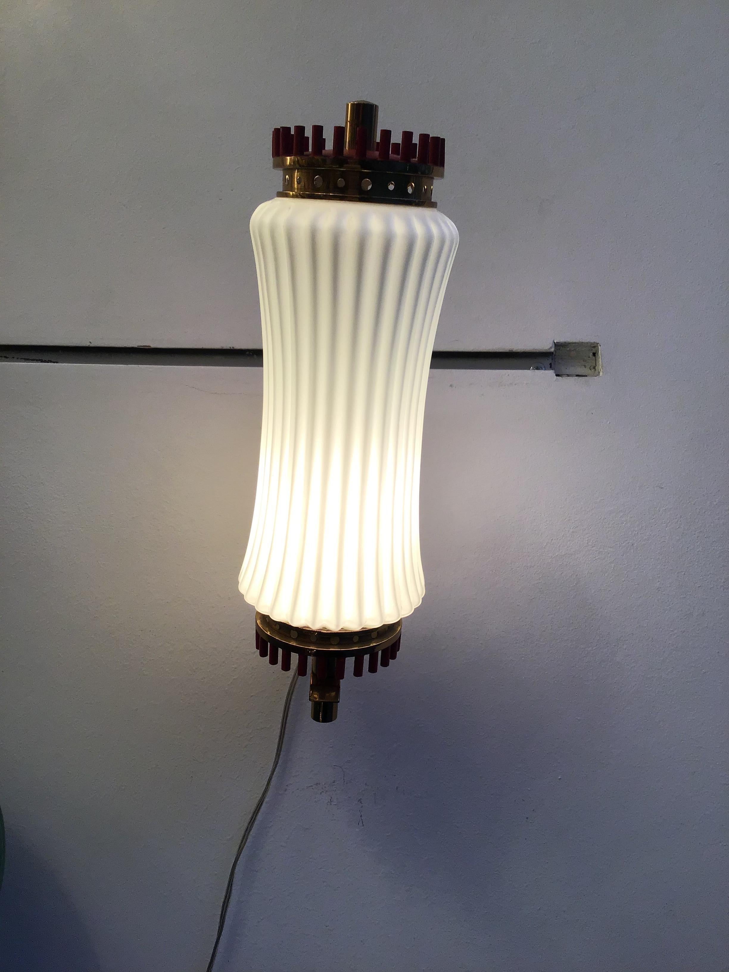 Arredoluce sconce brass Opaline glass, 1950, Italy.