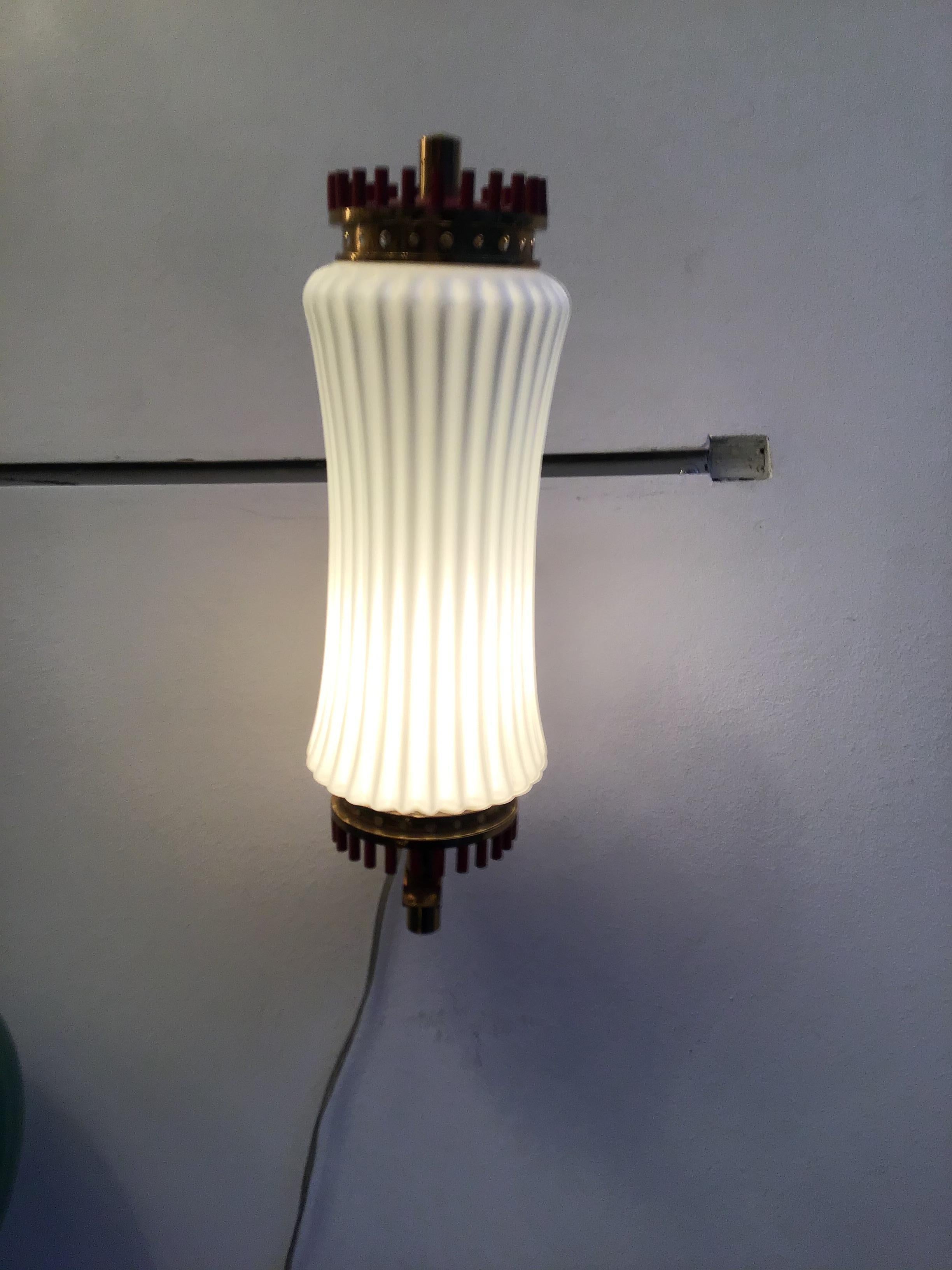 Mid-20th Century Arredoluce Sconce Brass Opaline Glass, 1950, Italy For Sale