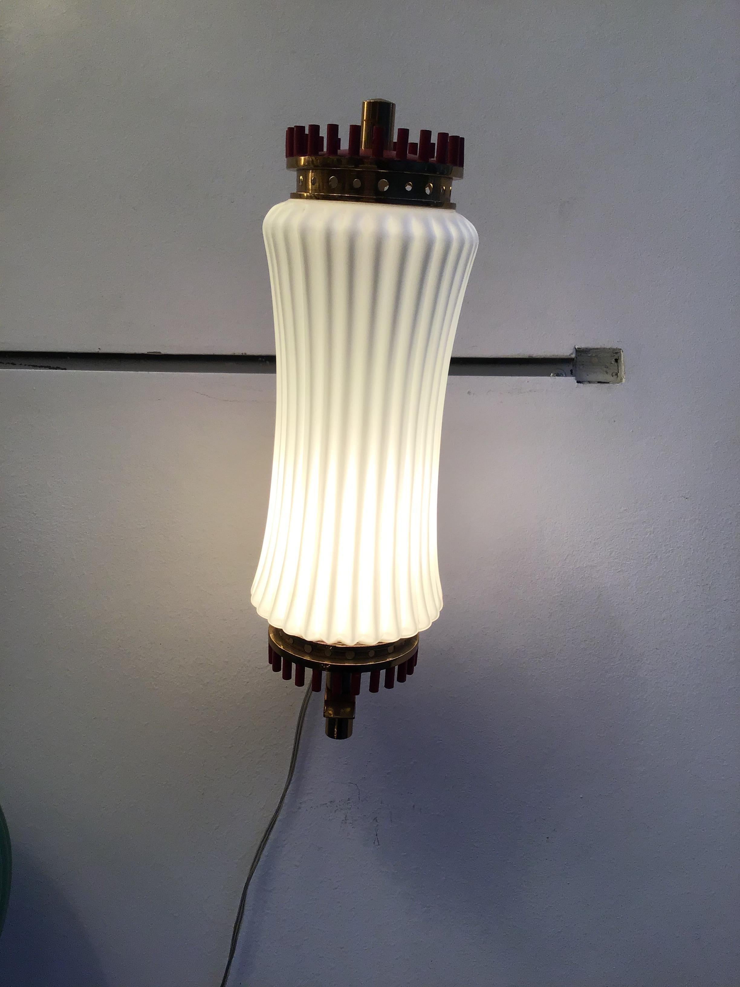 Arredoluce Sconce Brass Opaline Glass, 1950, Italy For Sale 3