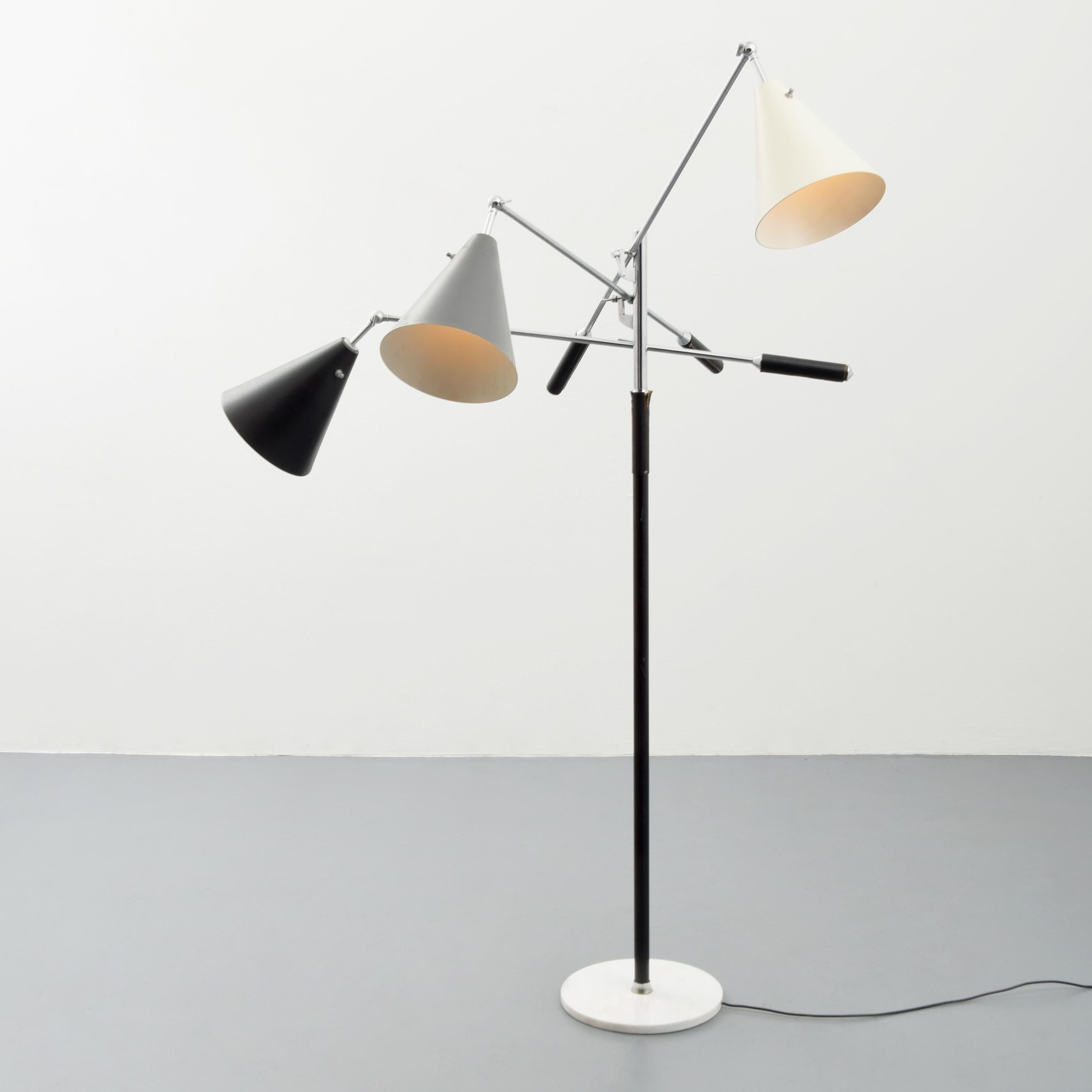 Artist/Designer; Manufacturer: Arredoluce
Marking(s); notes: marking(s)
Country of origin; materials: Italy; enameled metal, chromed metal, leather, marble
Dimensions (H, W, D): 69