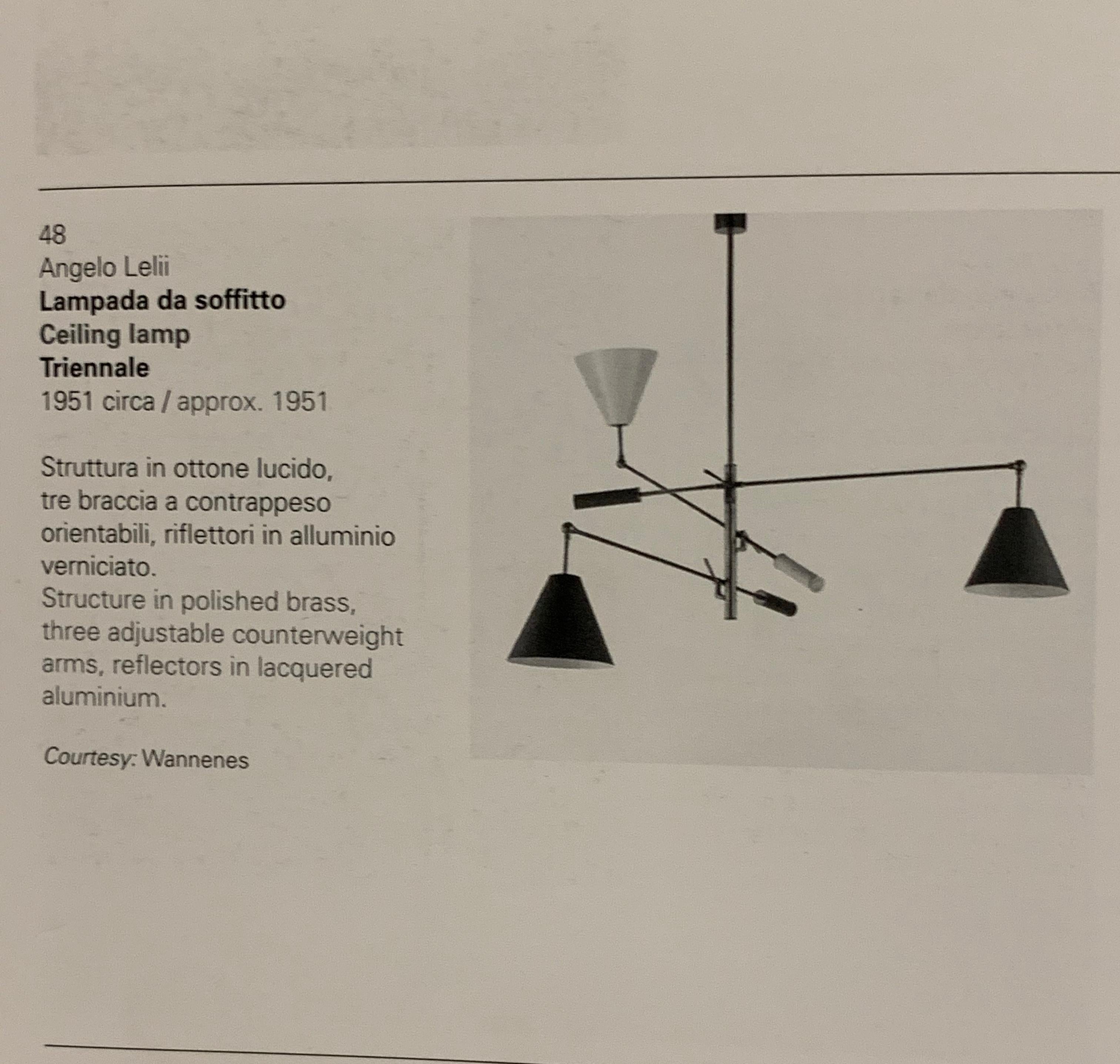 Lustre à trois bras en laiton « Triennale » d'Arredoluce, Italie, années 1950 en vente 8