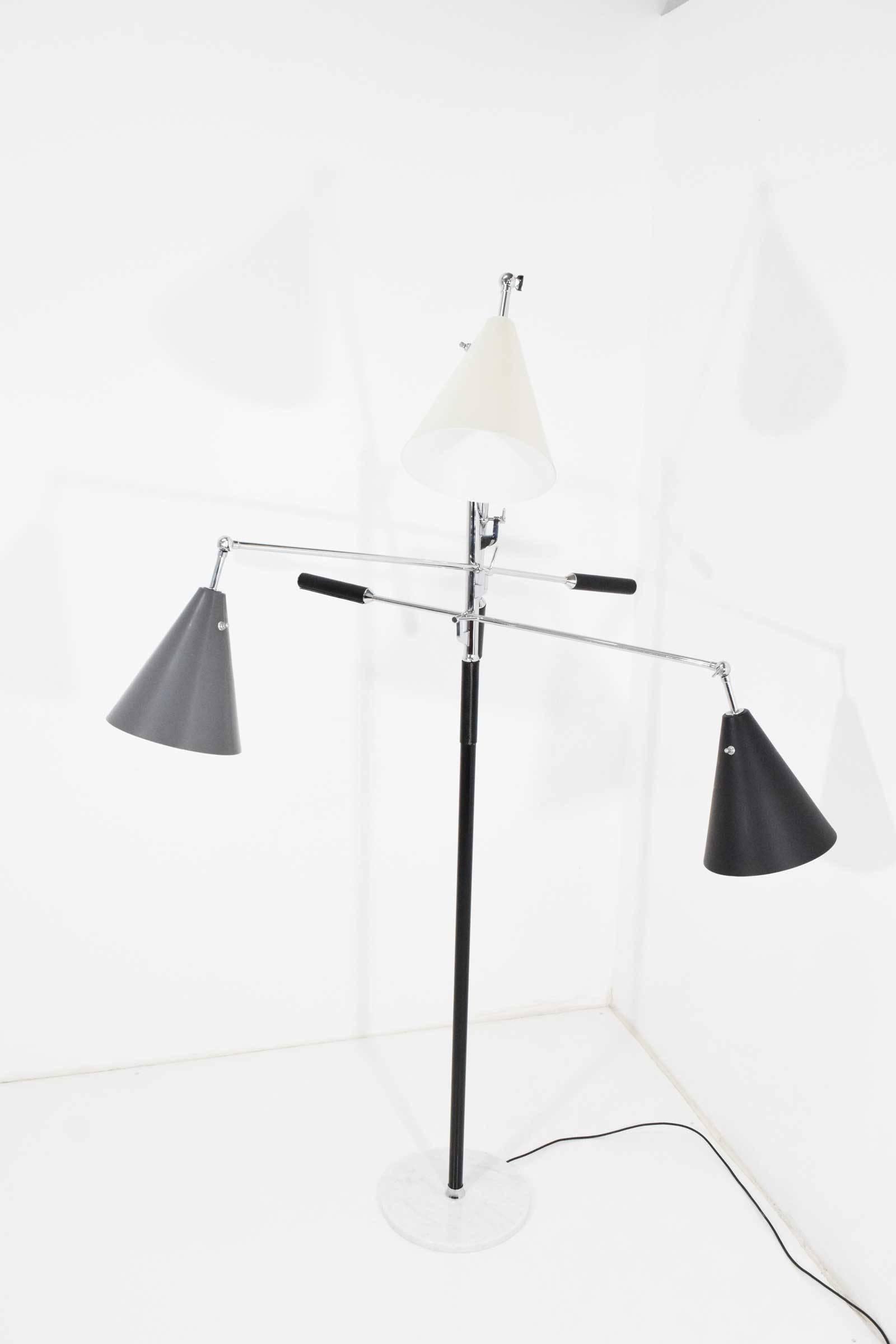 Arredoluce Triennale Three-Arm Chrome Leather and Marble Floor Lamp 3