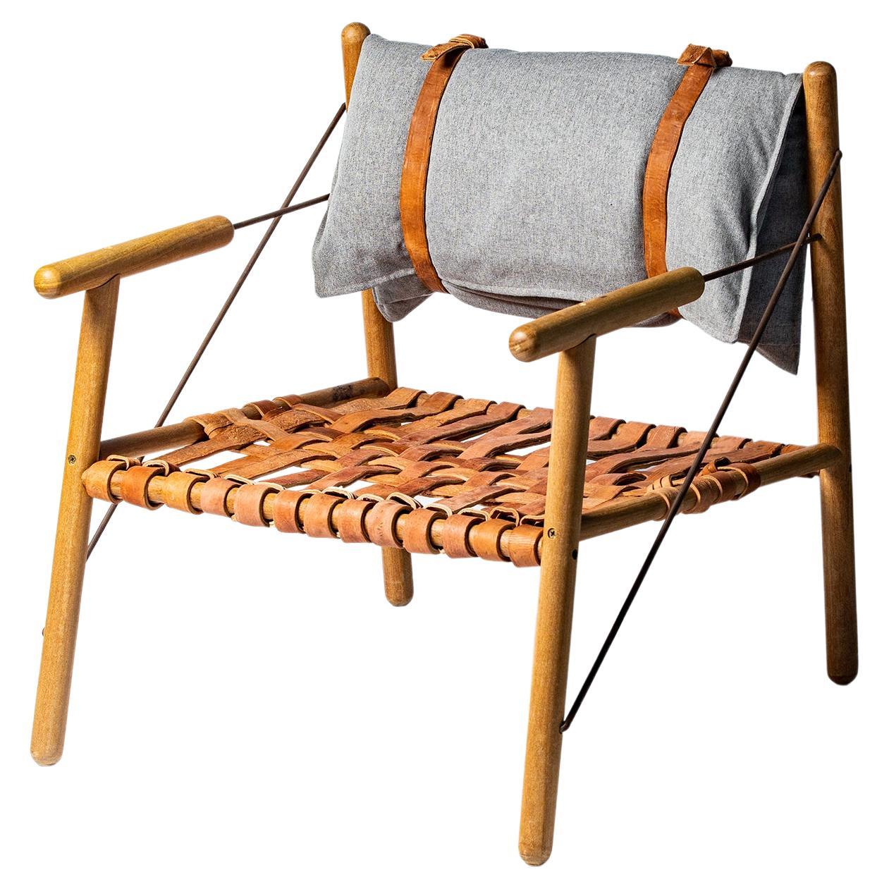 Arreio Armchair, with Handcrafted Natural Leather Belts from Interior of Brazil For Sale