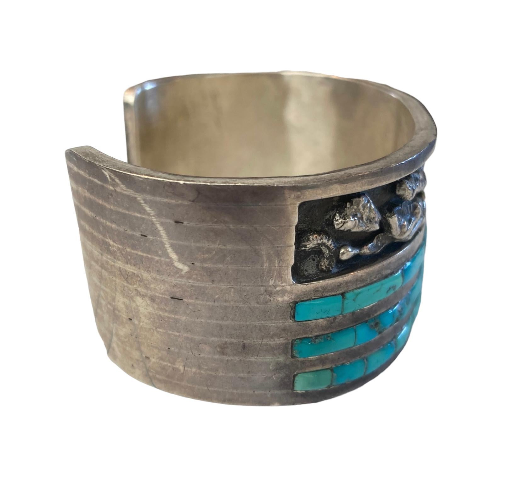 Native American Zuni Chester B Mahooty Sterling Silver and Turquoise Cuff Bracelet