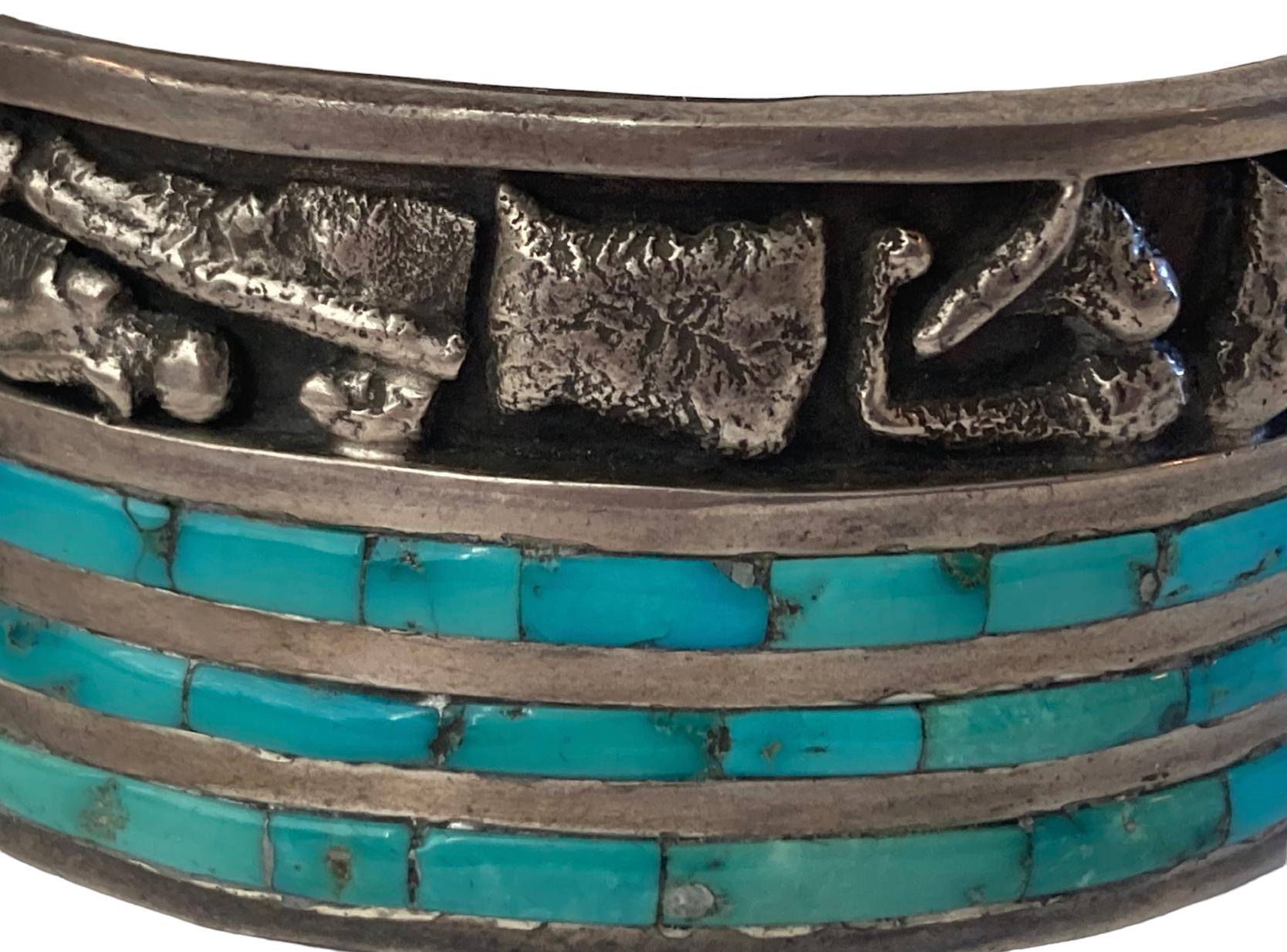 Women's or Men's Zuni Chester B Mahooty Sterling Silver and Turquoise Cuff Bracelet
