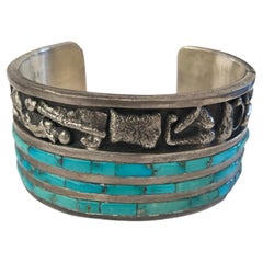 Zuni Chester B Mahooty Sterling Silver and Turquoise Cuff Bracelet