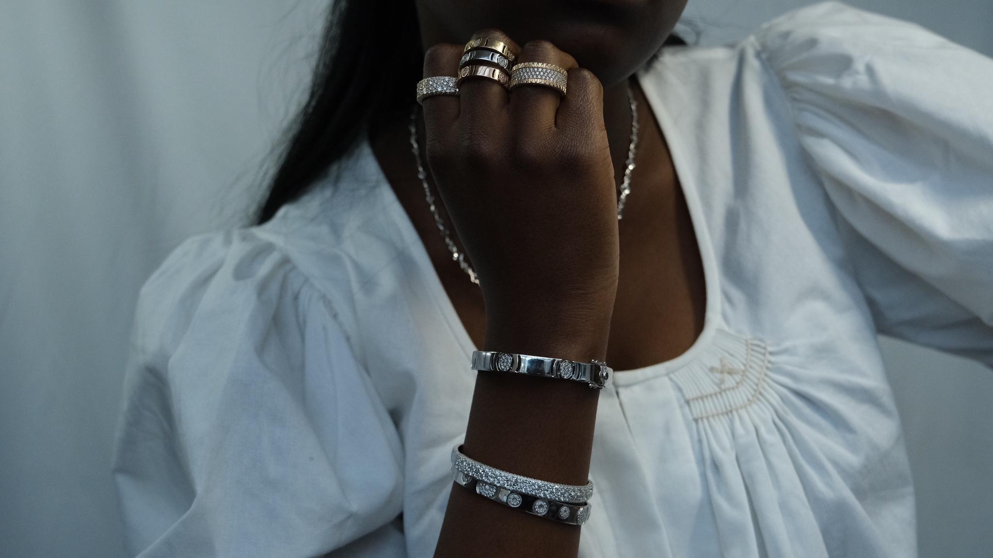 Bracelet de diamants Arrêtoir, or blanc 18k 0,72ct en vente 6