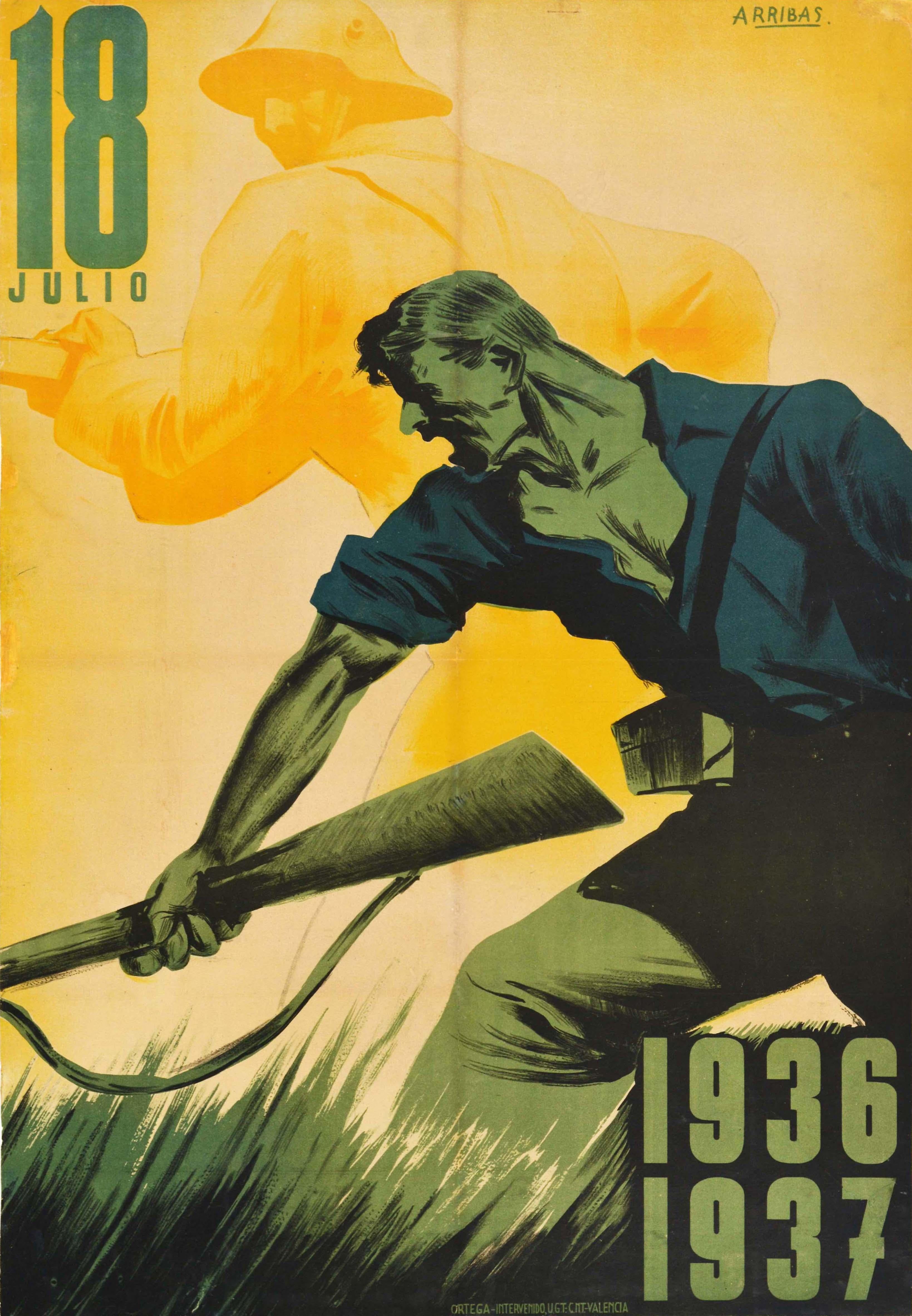 Arribas Print - Original Vintage Spanish Civil War Poster July 18 Julio 1936 1937 Anniversary