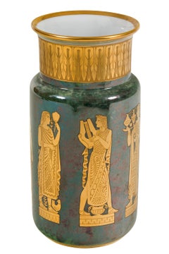 Arrigo Finzi Vaso in porcellana d'oro con motivo greco-romano per Oro Zecchino, Italia anni '50