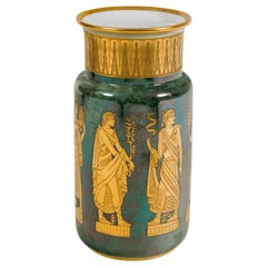 Arrigo Finzi Greco-Roman Motif Gold Porcelain Vase for Oro Zecchino, Italy 1950s
