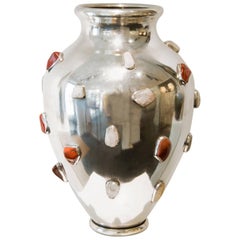 Arrigo Finzi, Important Silver Vase with Gemstones, Italy, circa 1950