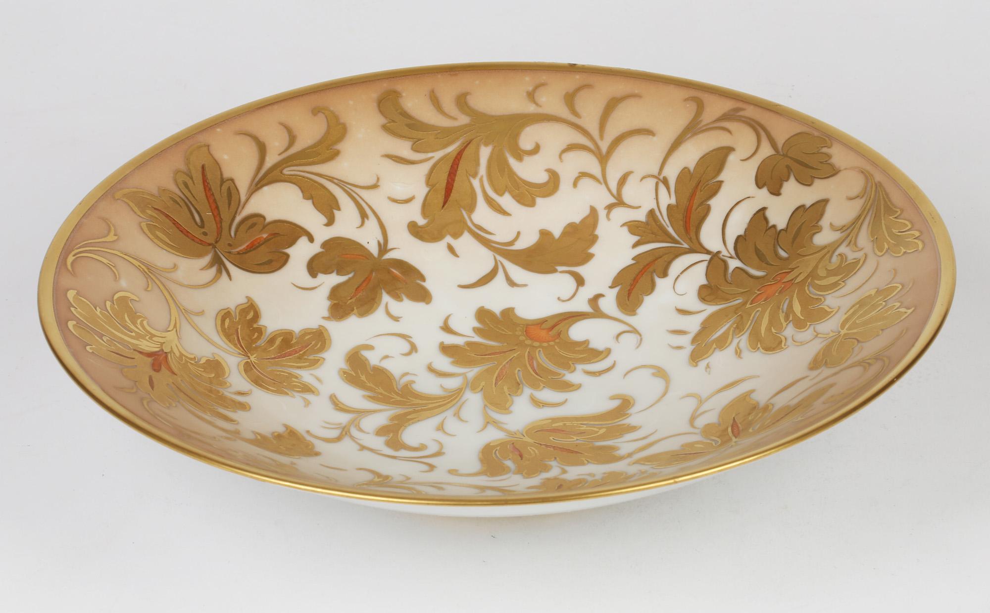 Arrigo Finzi Italian Mid Century Oro Zecchino Leaf Design Porcelain Bowl For Sale 4