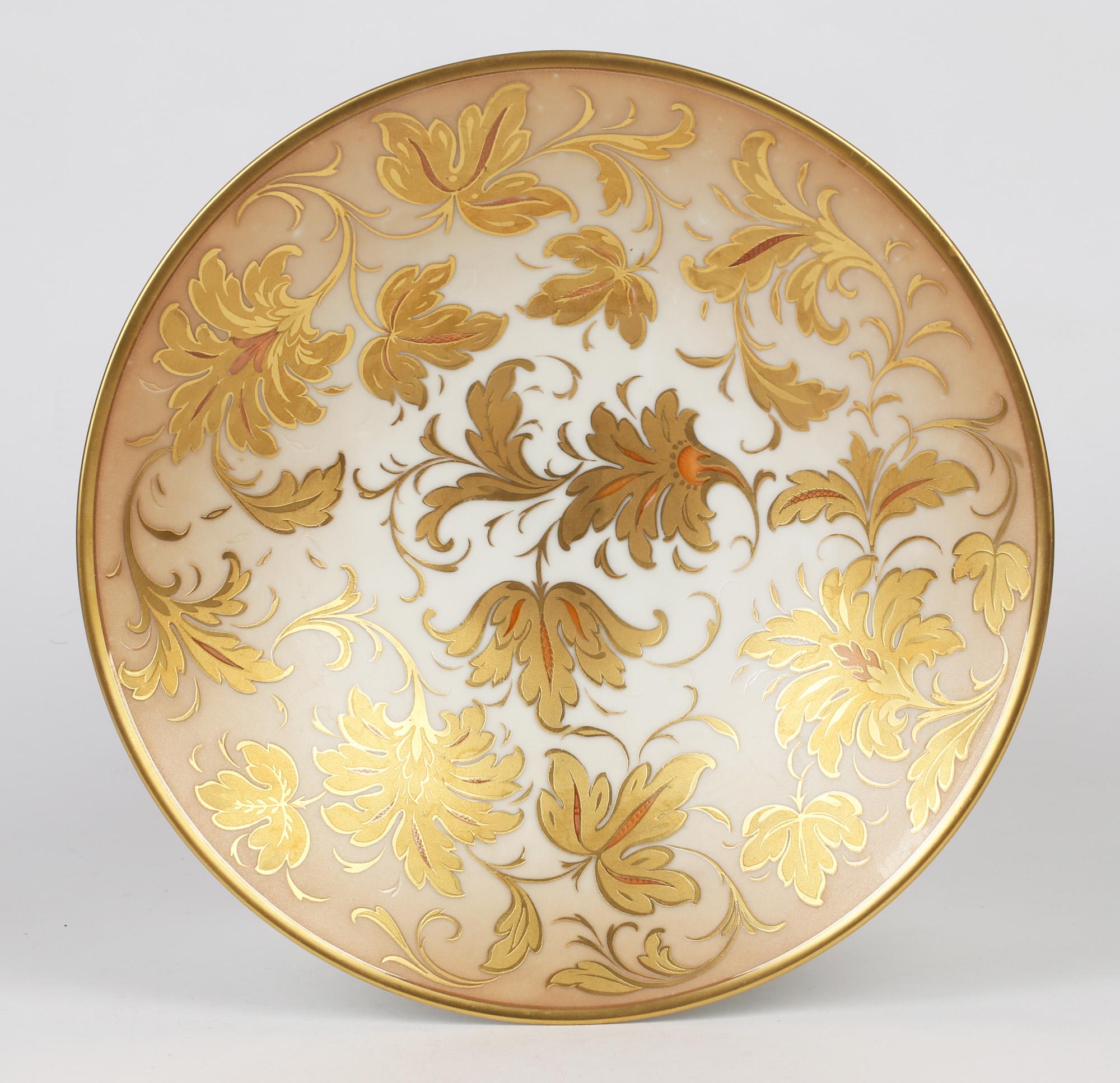 Mid-20th Century Arrigo Finzi Italian Mid Century Oro Zecchino Leaf Design Porcelain Bowl For Sale
