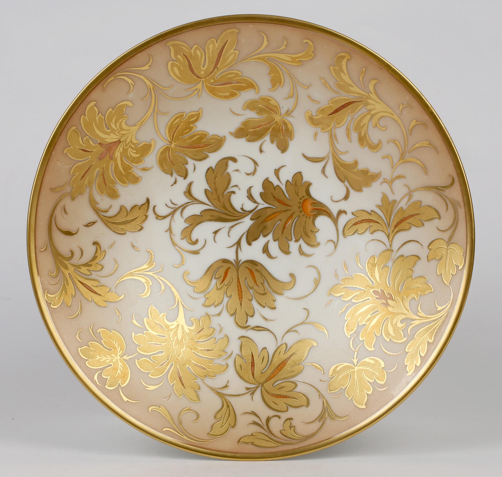 Arrigo Finzi Italian Mid Century Oro Zecchino Leaf Design Porcelain Bowl For Sale 2