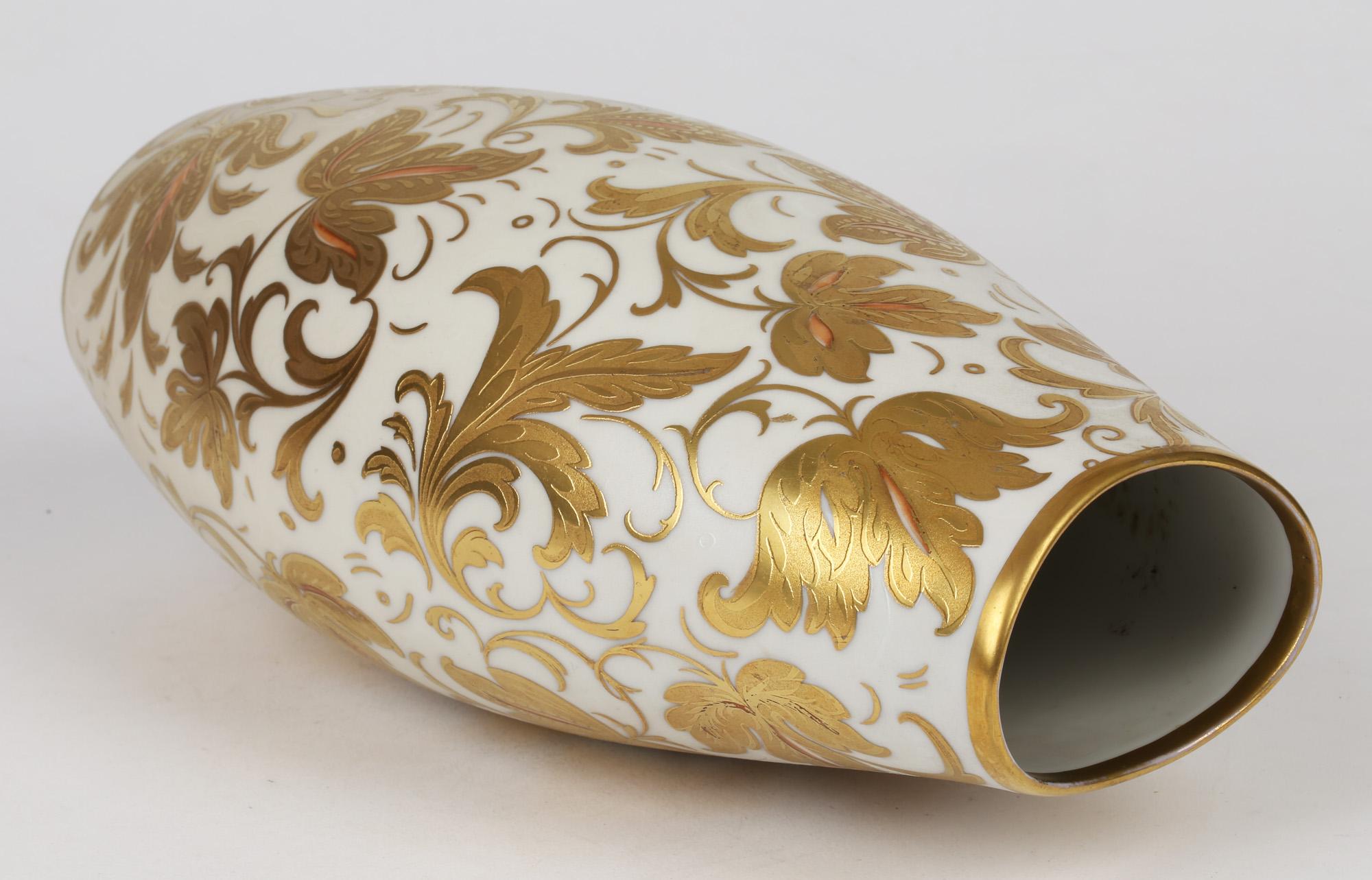 Arrigo Finzi Italian Mid Century Oro Zecchino Leaf Design Porcelain Vase 7