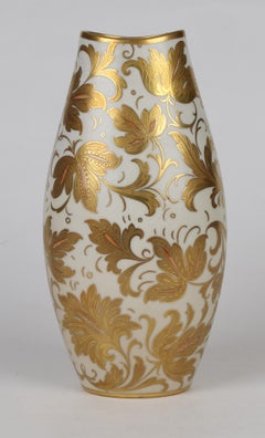 Arrigo Finzi Italian Mid Century Oro Zecchino Leaf Design Porcelain Vase